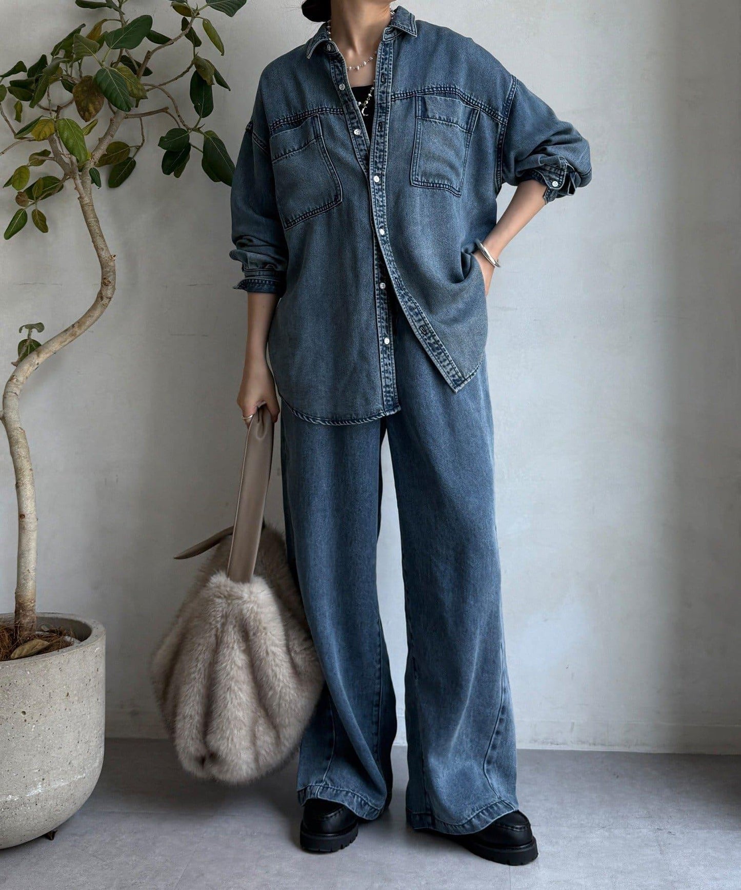 Lyocell寬鬆牛仔褲