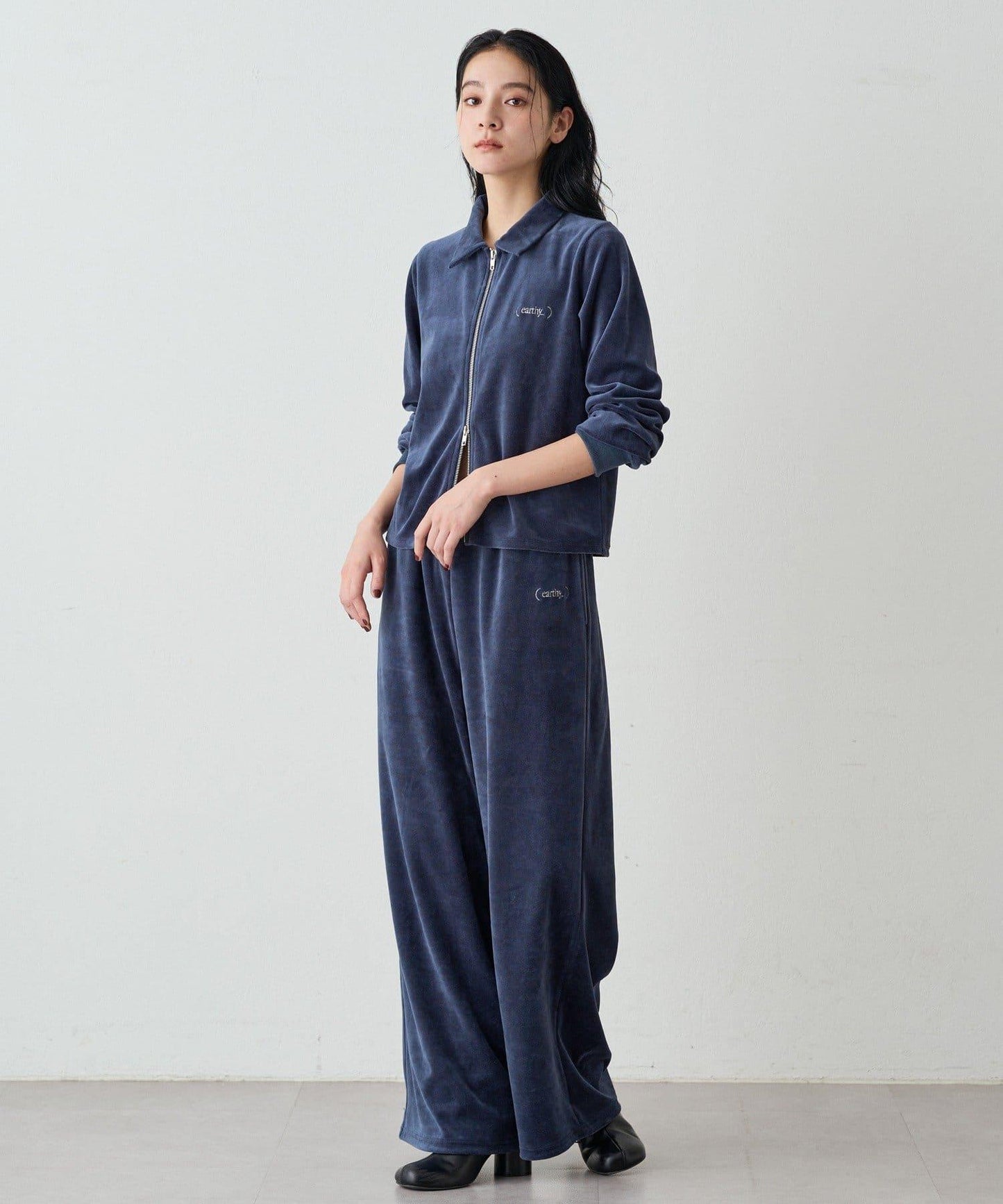 【earthy_】棉質絲絨雙拉鍊開衫