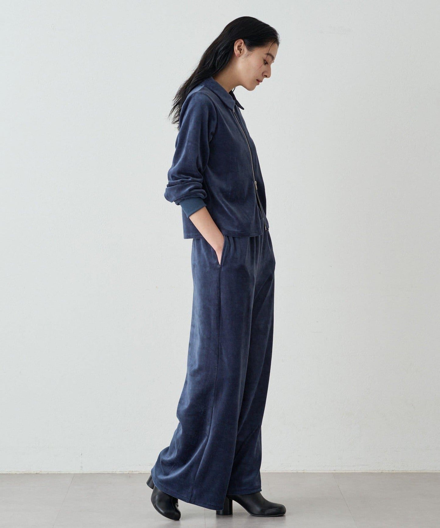 【earthy_】棉質絲絨雙拉鍊開衫