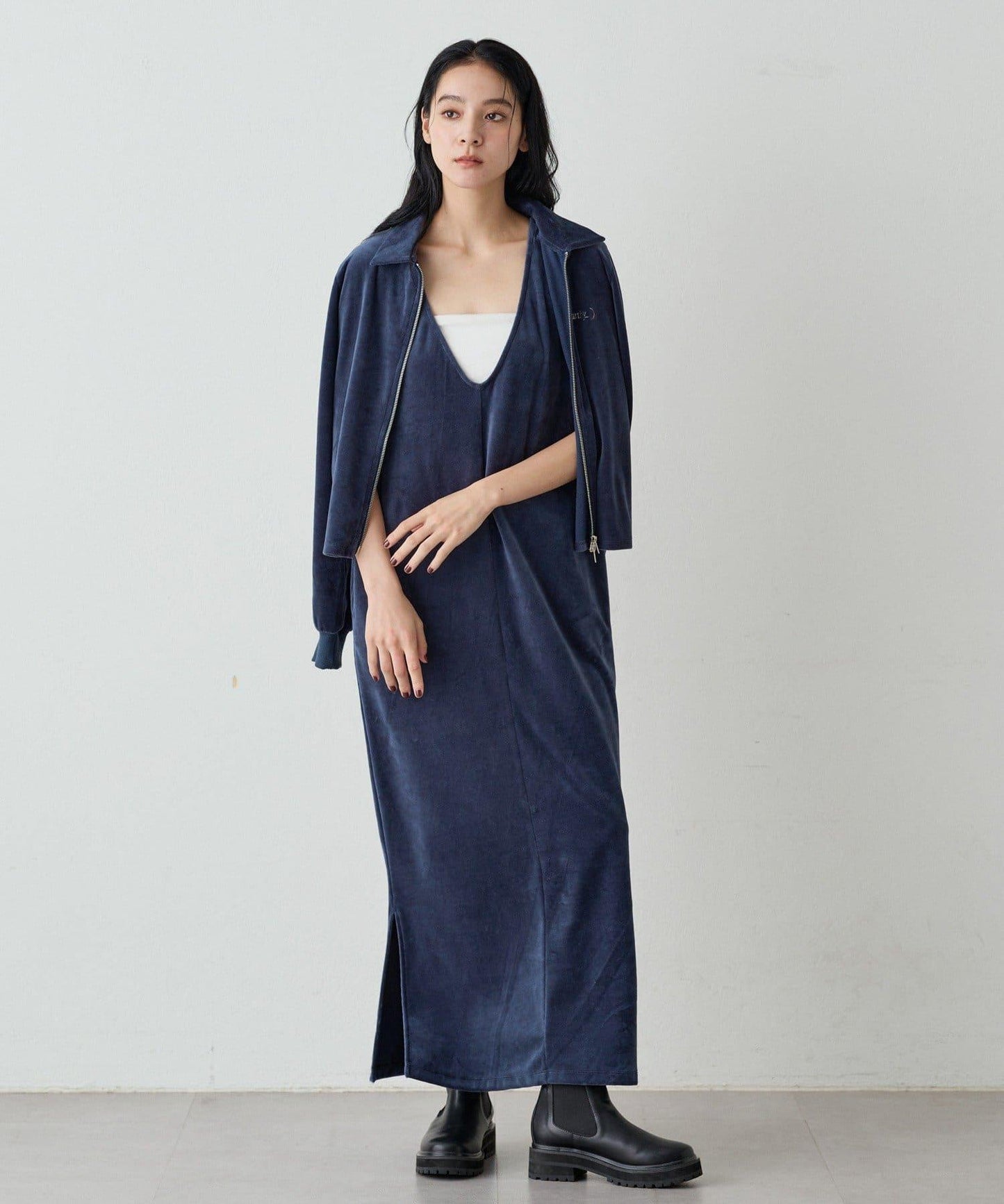 【earthy_】棉質絲絨雙拉鍊開衫