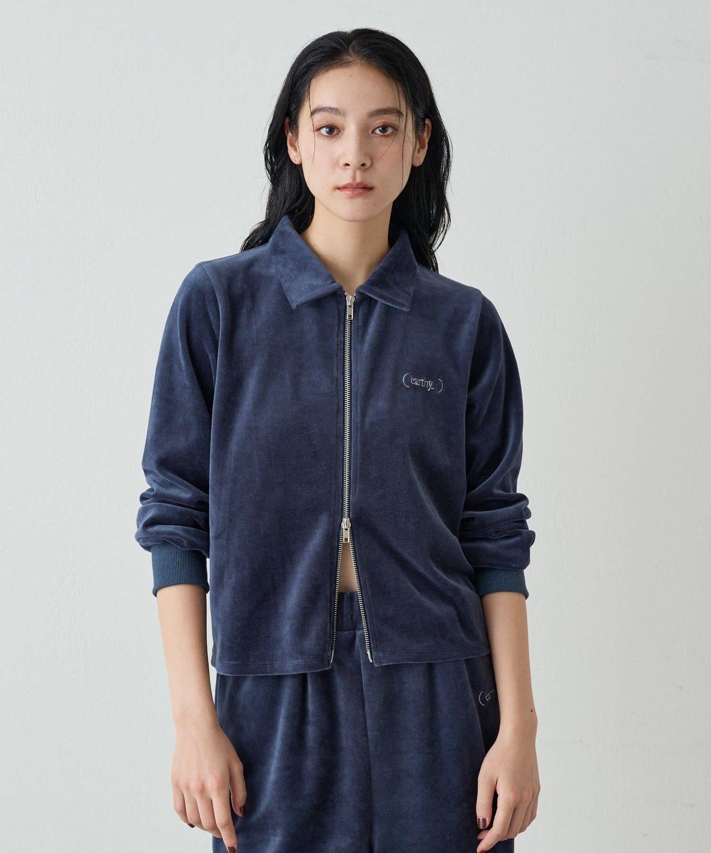 【earthy_】棉質絲絨雙拉鍊開衫