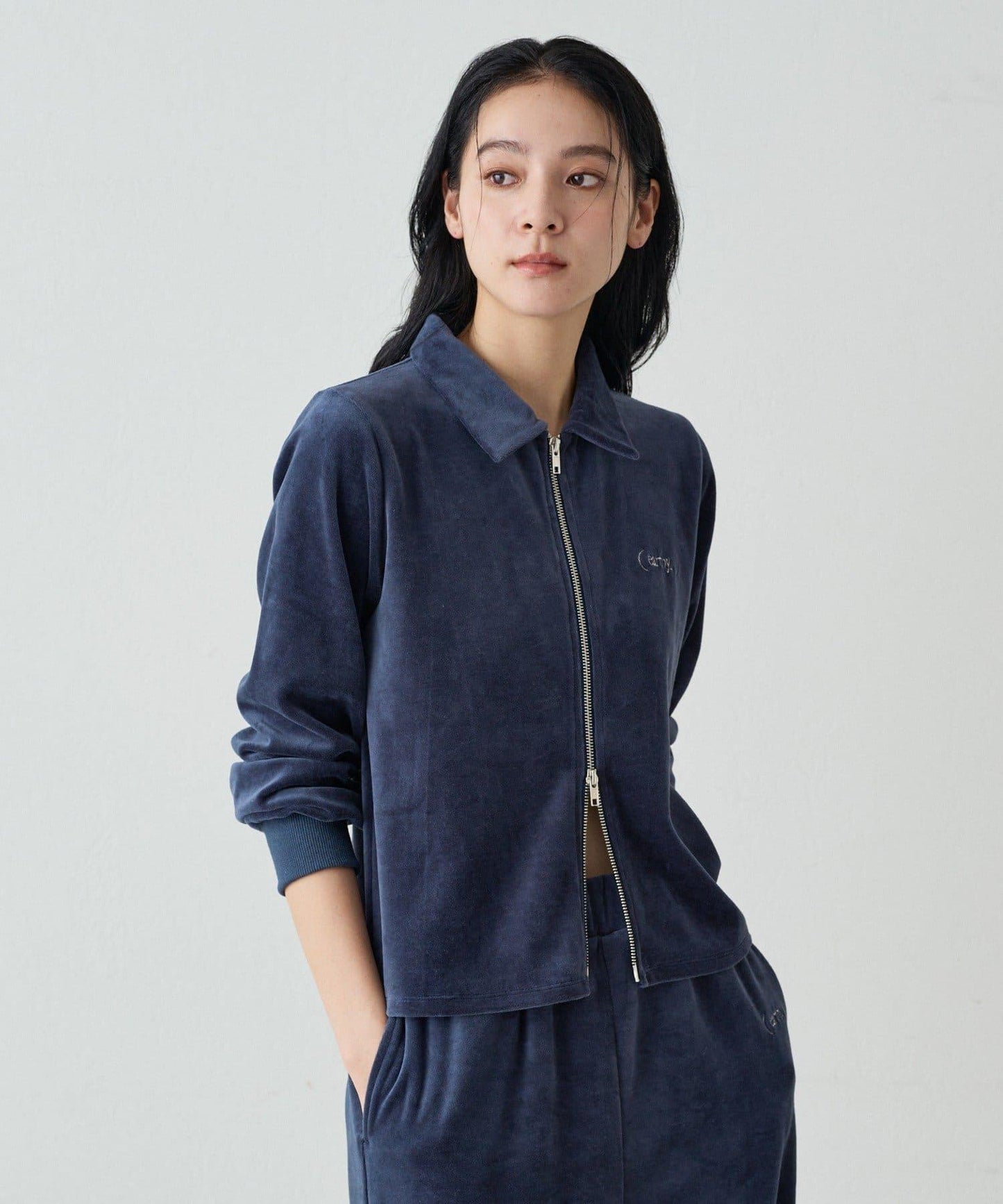 【earthy_】棉質絲絨雙拉鍊開衫