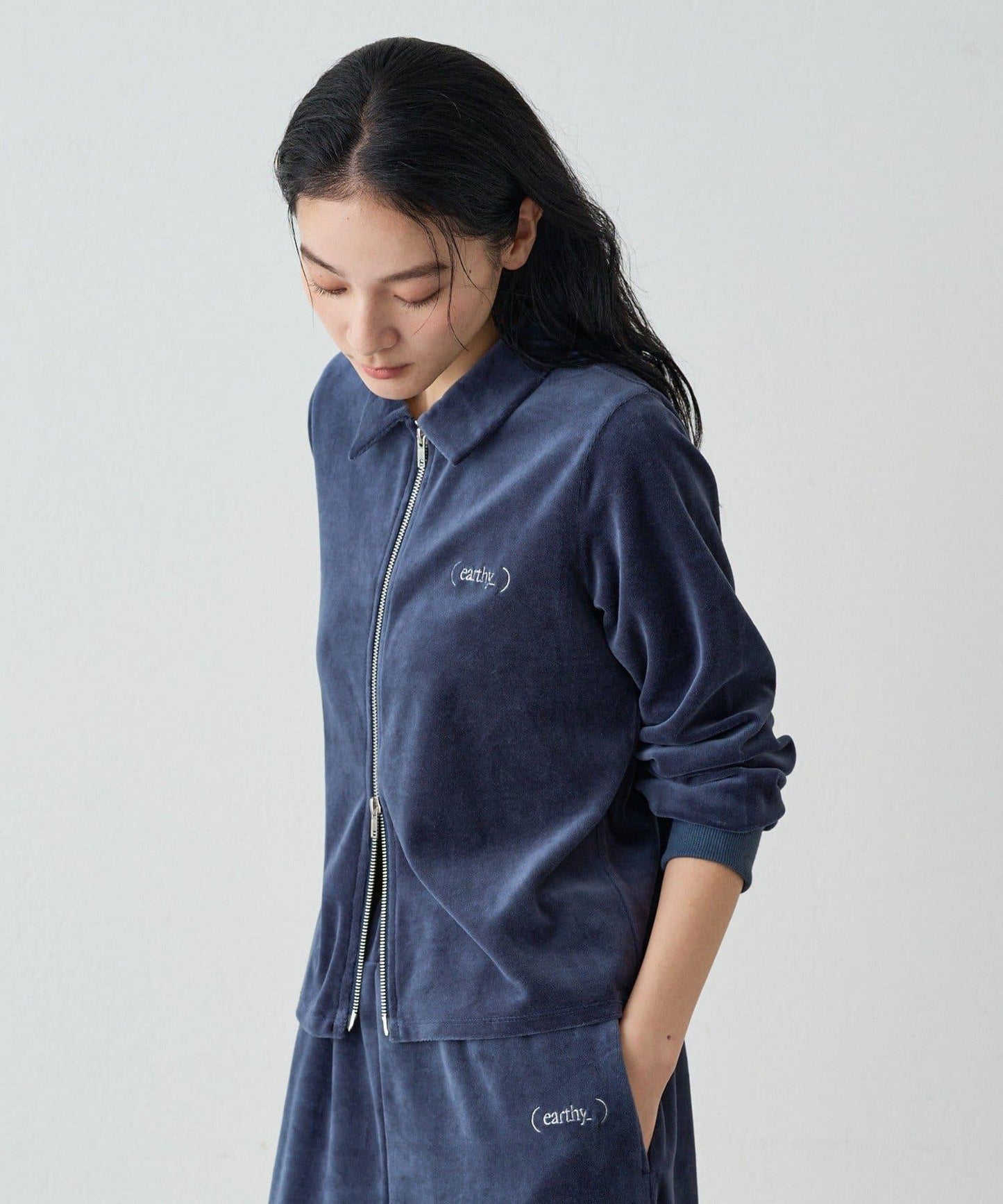 【earthy_】棉質絲絨雙拉鍊開衫