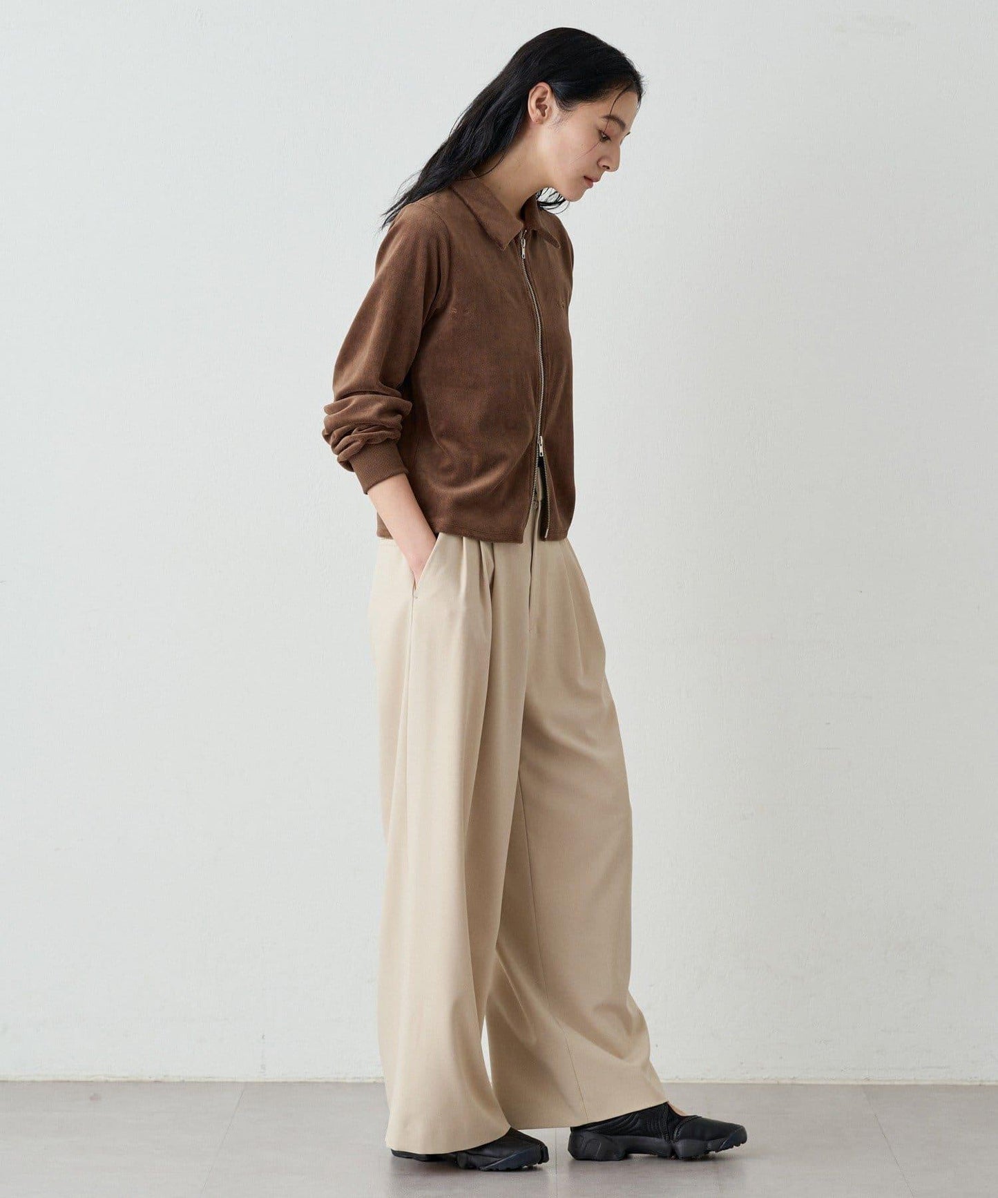 【earthy_】棉質絲絨雙拉鍊開衫