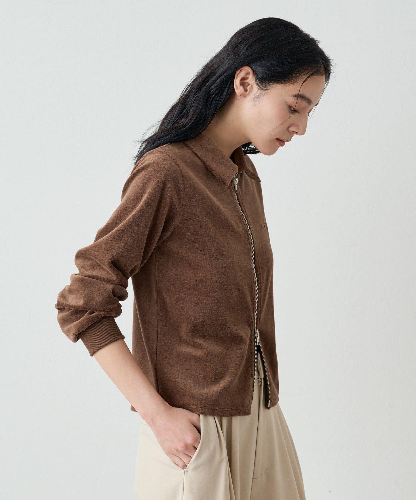 【earthy_】棉質絲絨雙拉鍊開衫