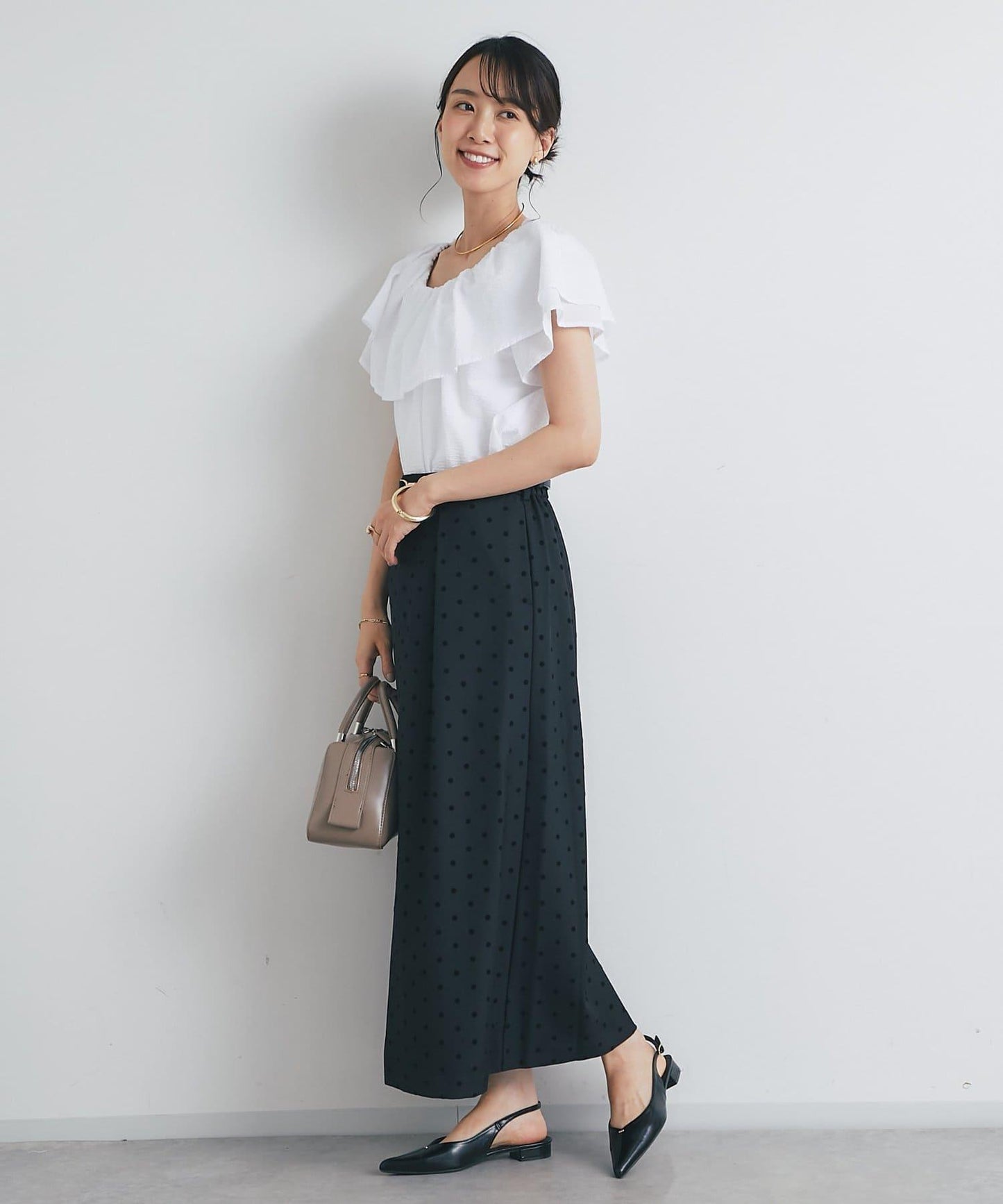 《大人可愛·穿著顯眼◎》絨面圓點拼接半身裙