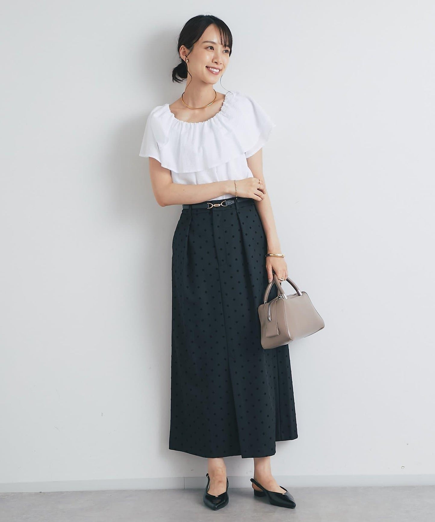 《大人可愛·穿著顯眼◎》絨面圓點拼接半身裙