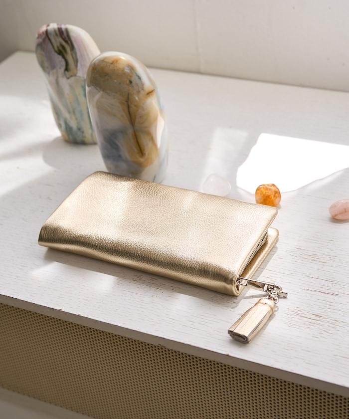 牛皮革 帶 流蘇 拉鍊 錢包