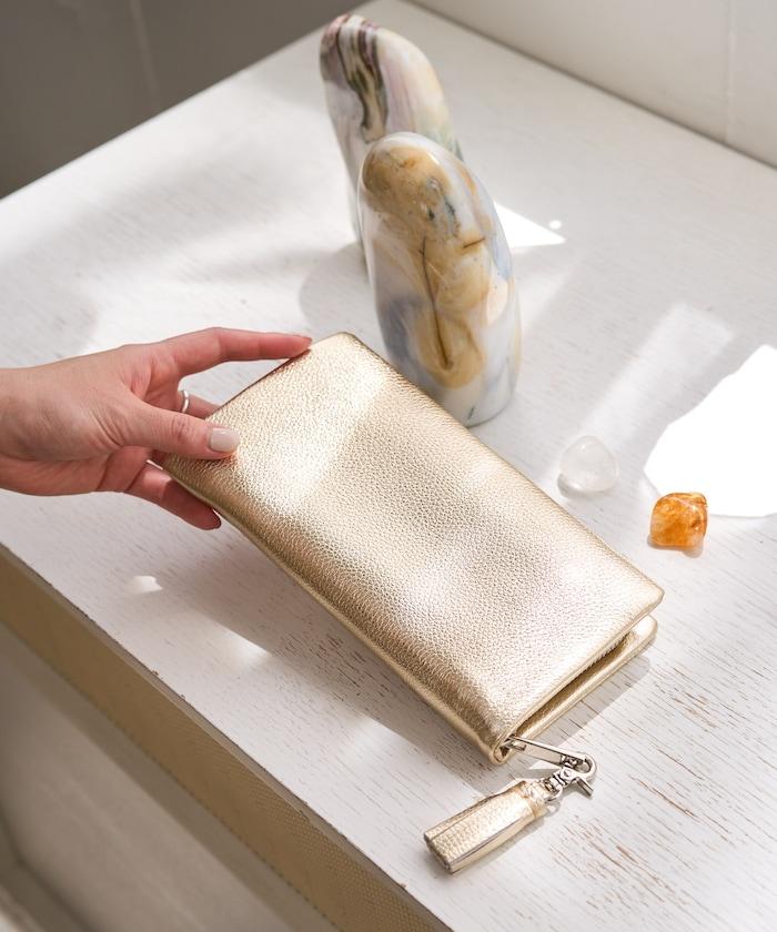 牛皮革 帶 流蘇 拉鍊 錢包