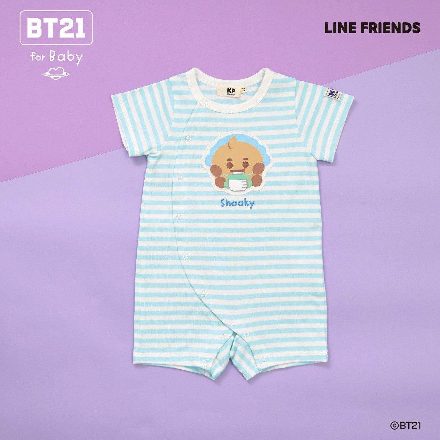 【《BT21》】貼布繡條紋短款連體衣