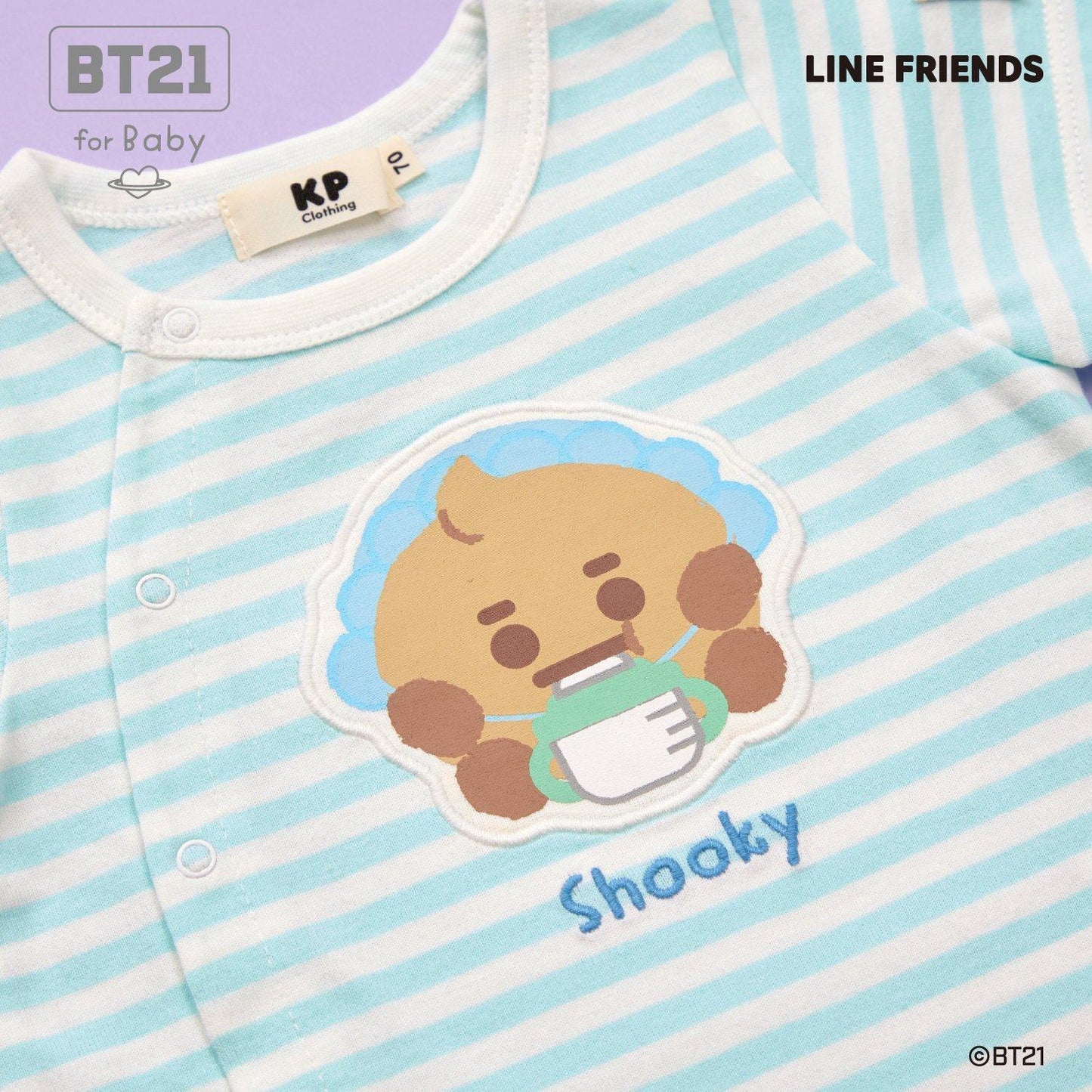 【《BT21》】貼布繡條紋短款連體衣