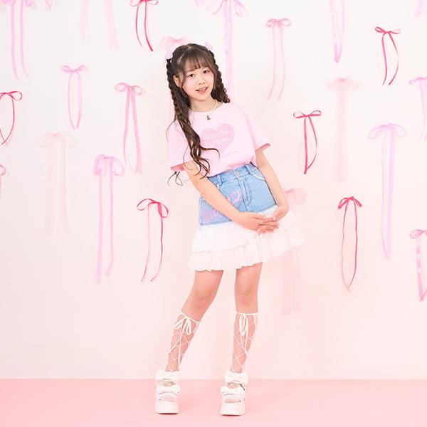 復刻♪ 牛仔拼接蕾絲甜美半身裙