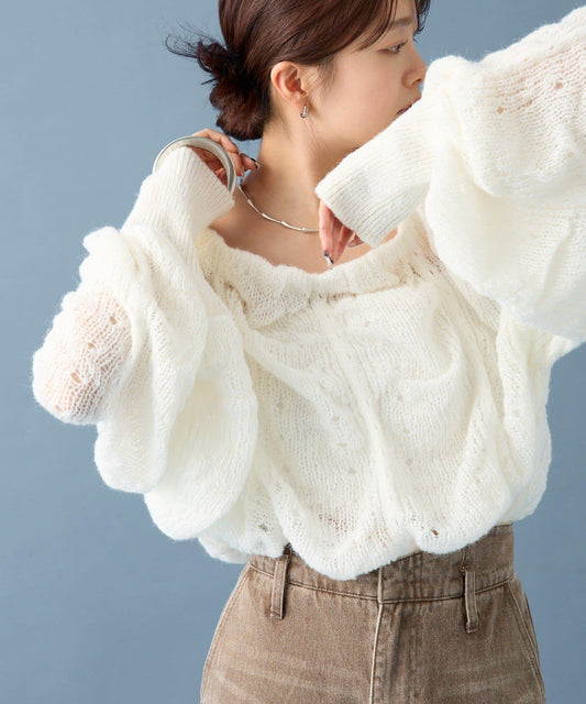 波浪透薄奶油針織