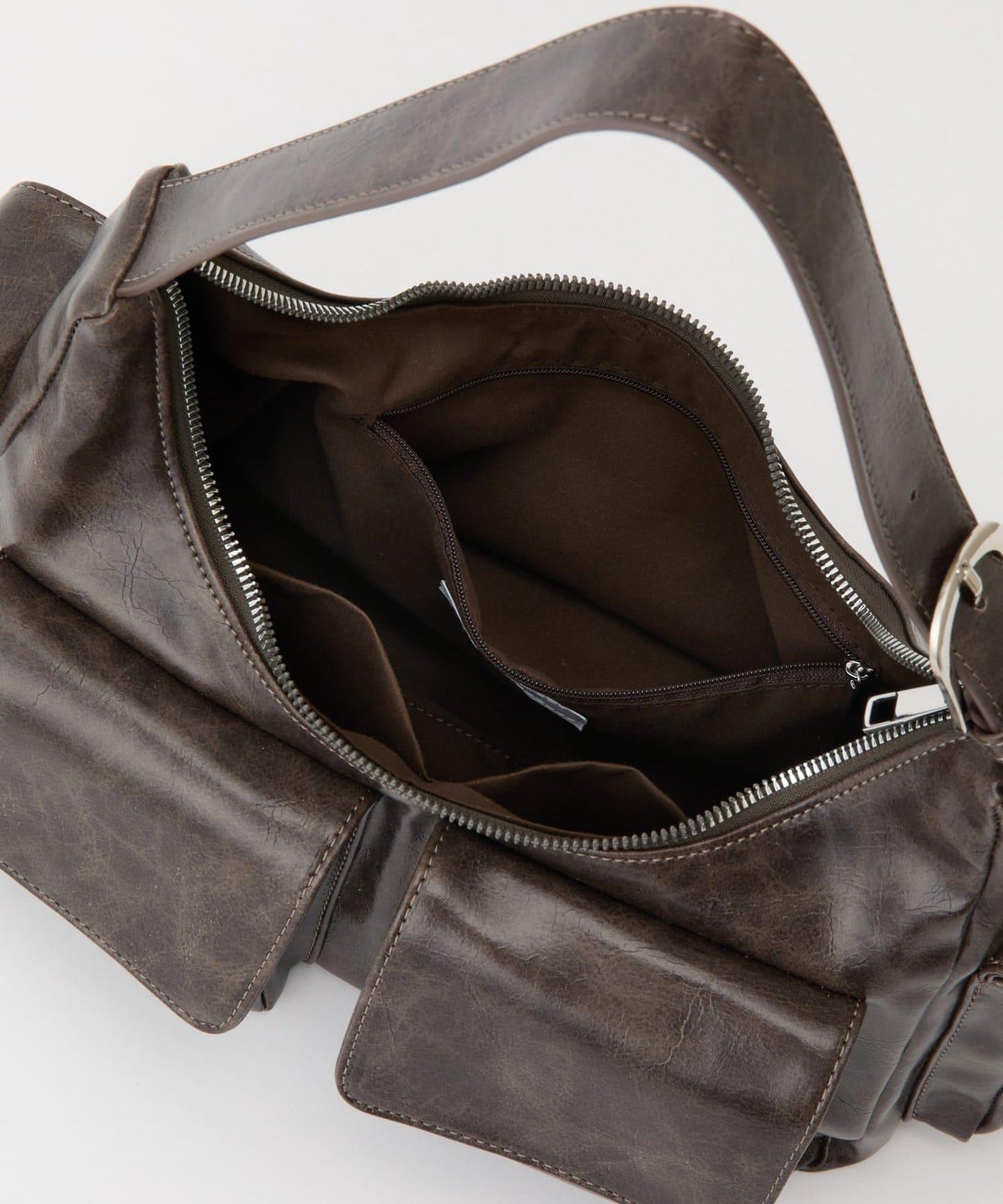 復古風合成皮革多口袋單肩包