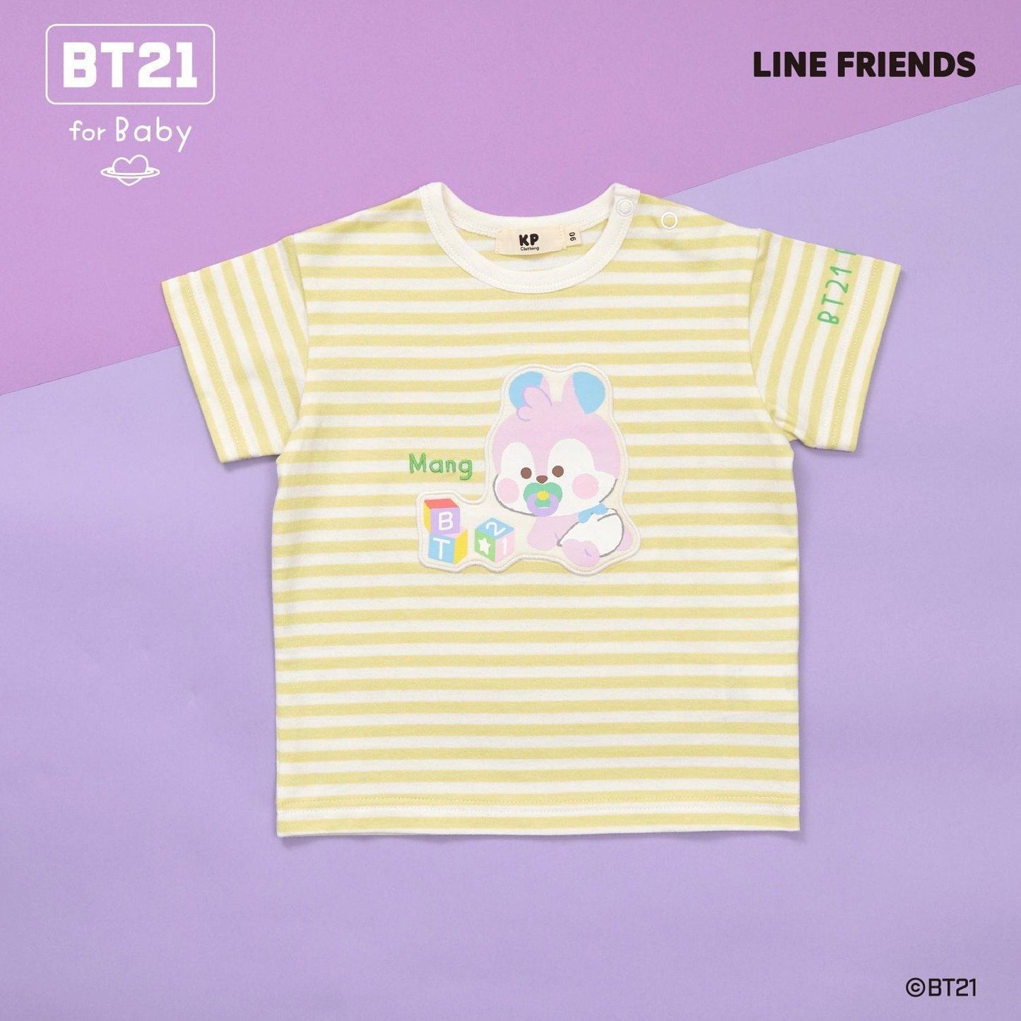 【《BT21》】貼布繡條紋短袖T恤