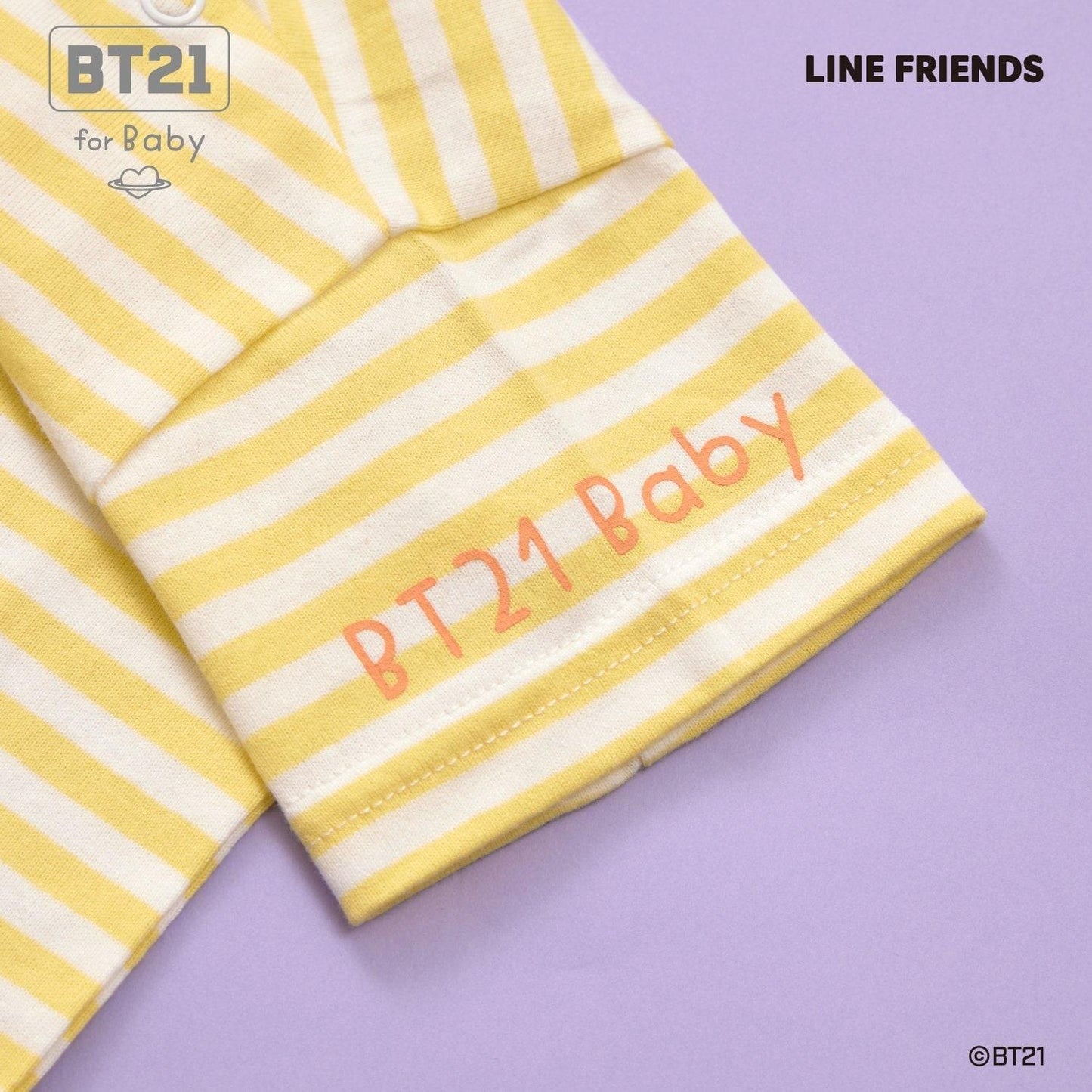 【《BT21》】貼布繡條紋短袖T恤