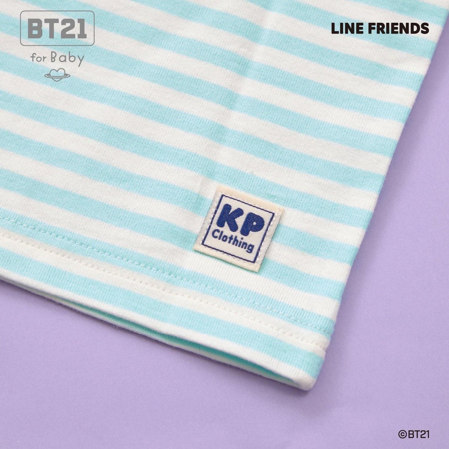 【《BT21》】貼布繡條紋短袖T恤