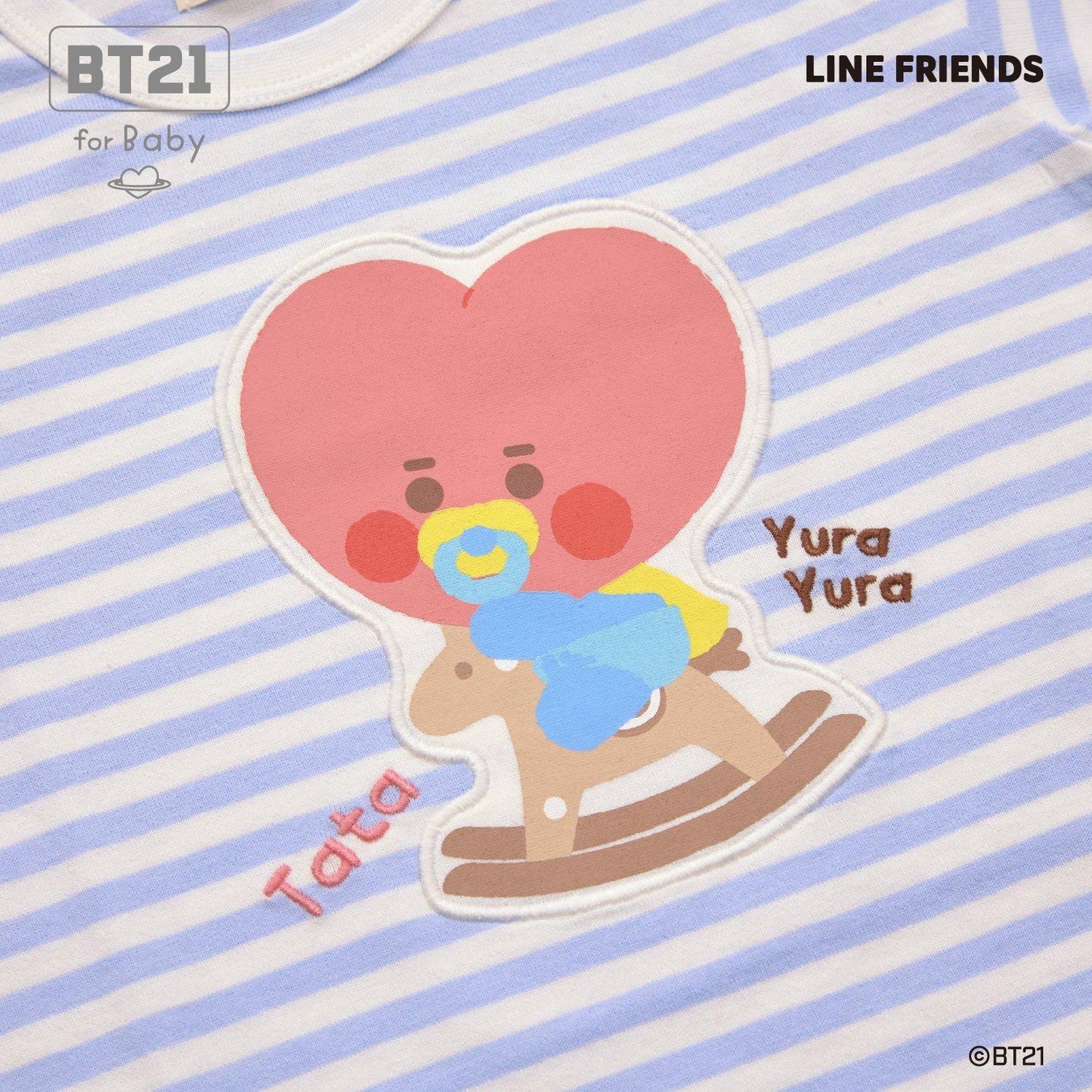 【《BT21》】貼布繡條紋短袖T恤