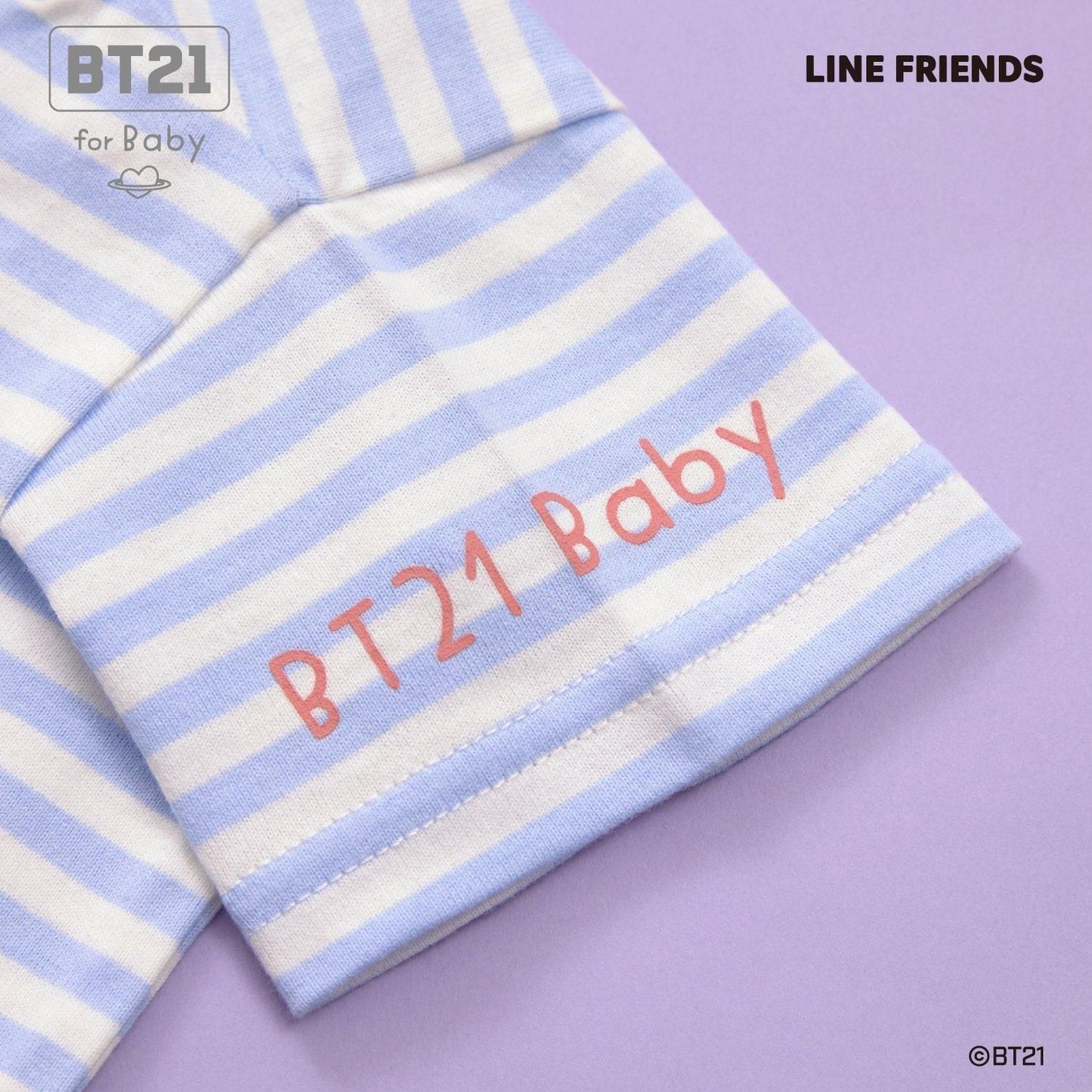 【《BT21》】貼布繡條紋短袖T恤