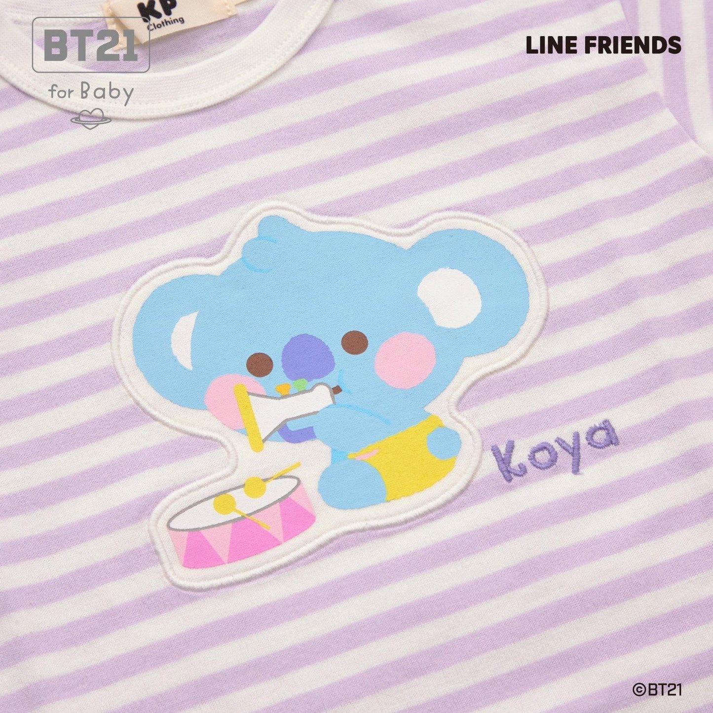 【《BT21》】貼布繡條紋短袖T恤