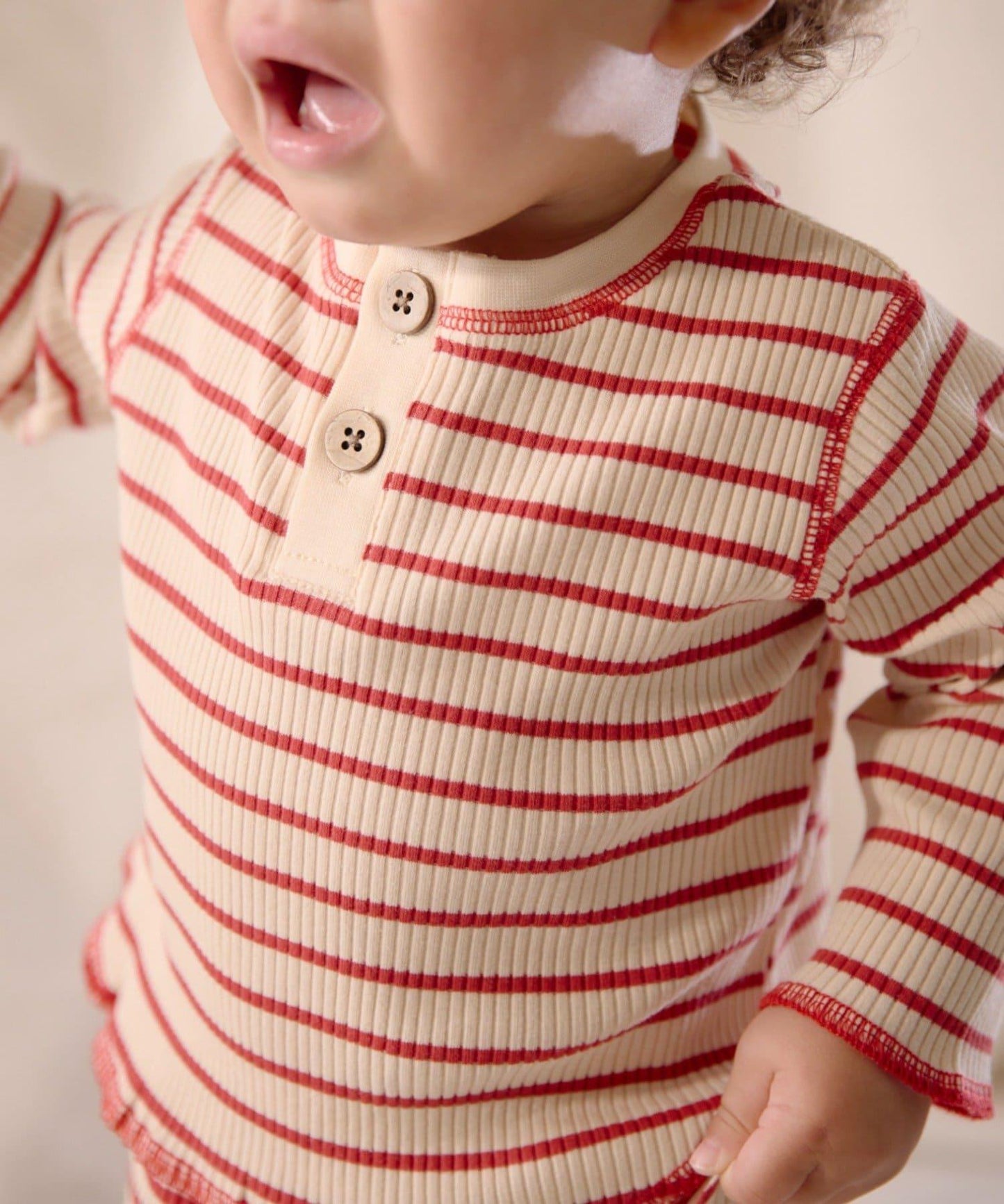 【寶寶】【欽】條紋肋織亨利領上衣