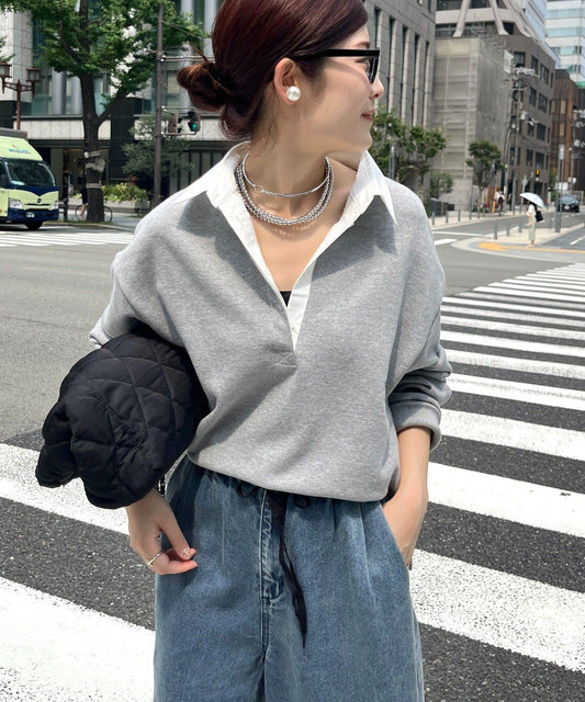 【這邊 企劃】襯衫領拉鍊衛衣上衣