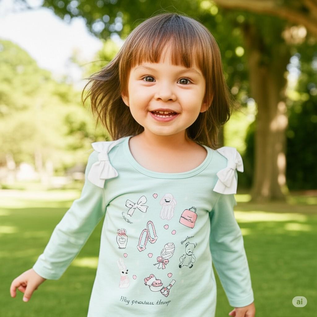 下襬波浪邊圖案長袖T恤