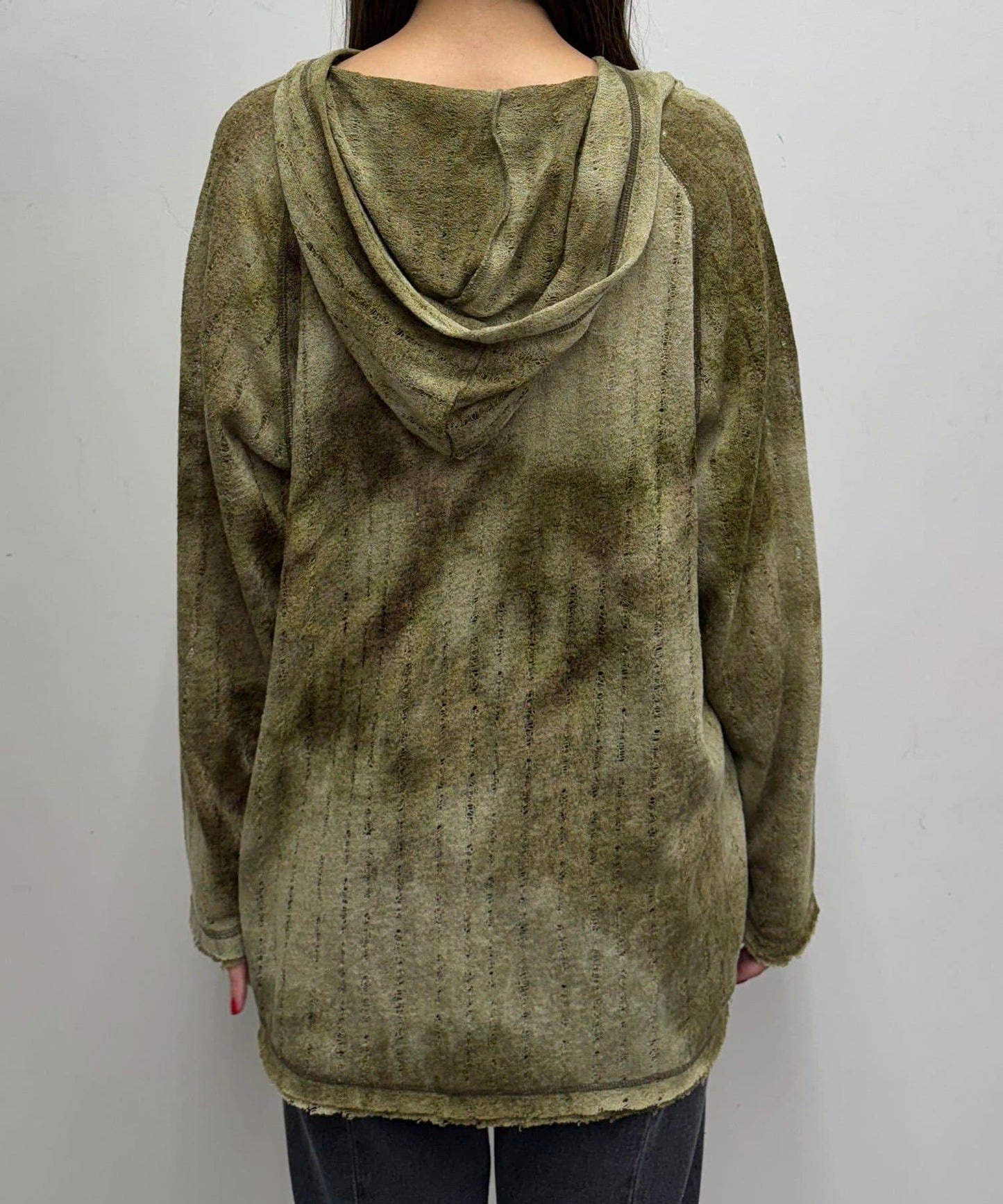 肩部開衩條紋印花連帽衫