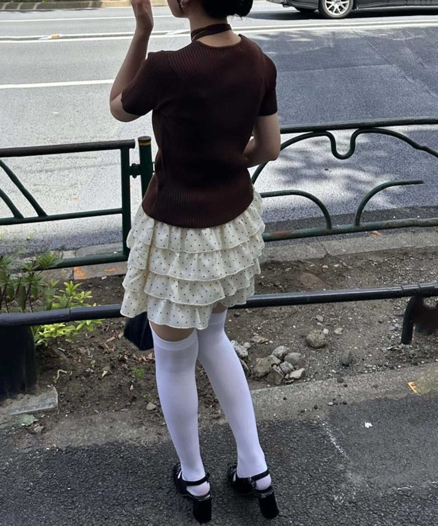 心形紐扣拼接開衫