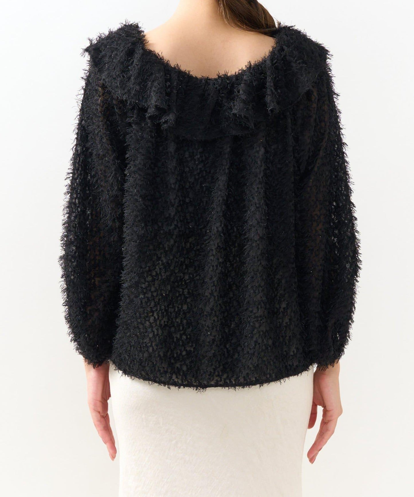 閃光羽毛提花荷葉領襯衫