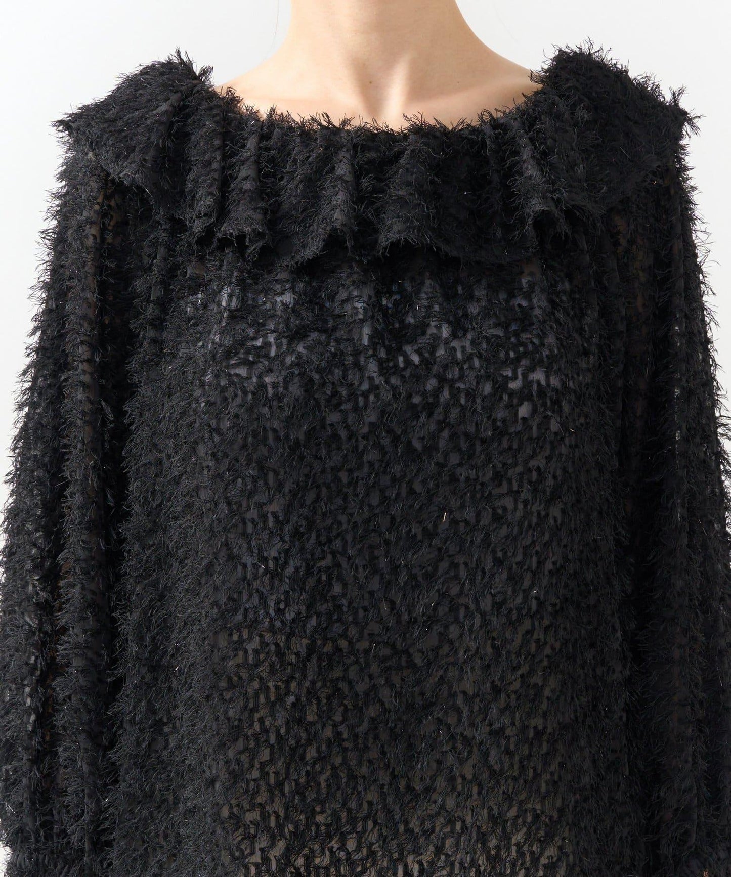 閃光羽毛提花荷葉領襯衫