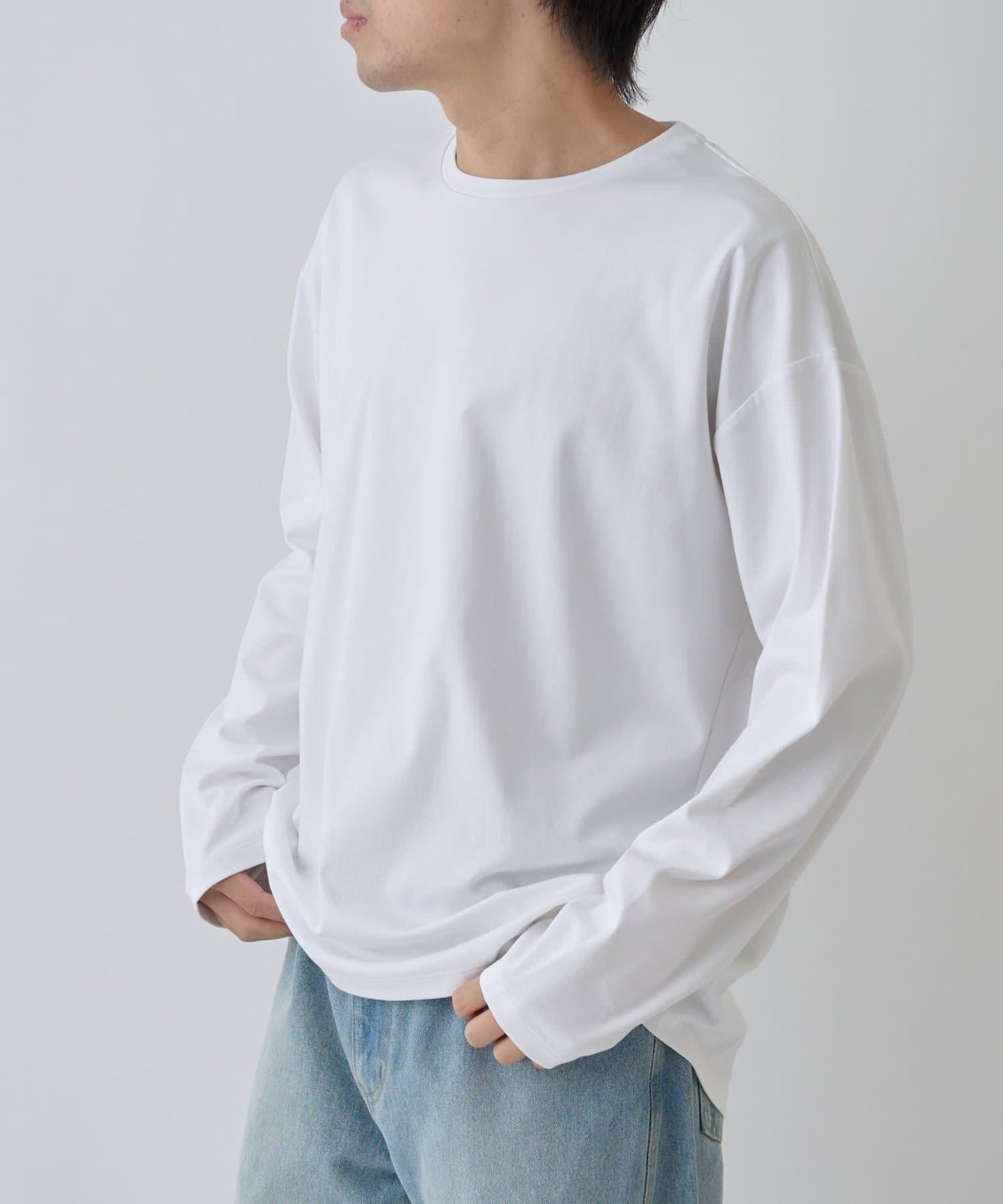 【AW】漸變棉圓弧下襬長袖T恤