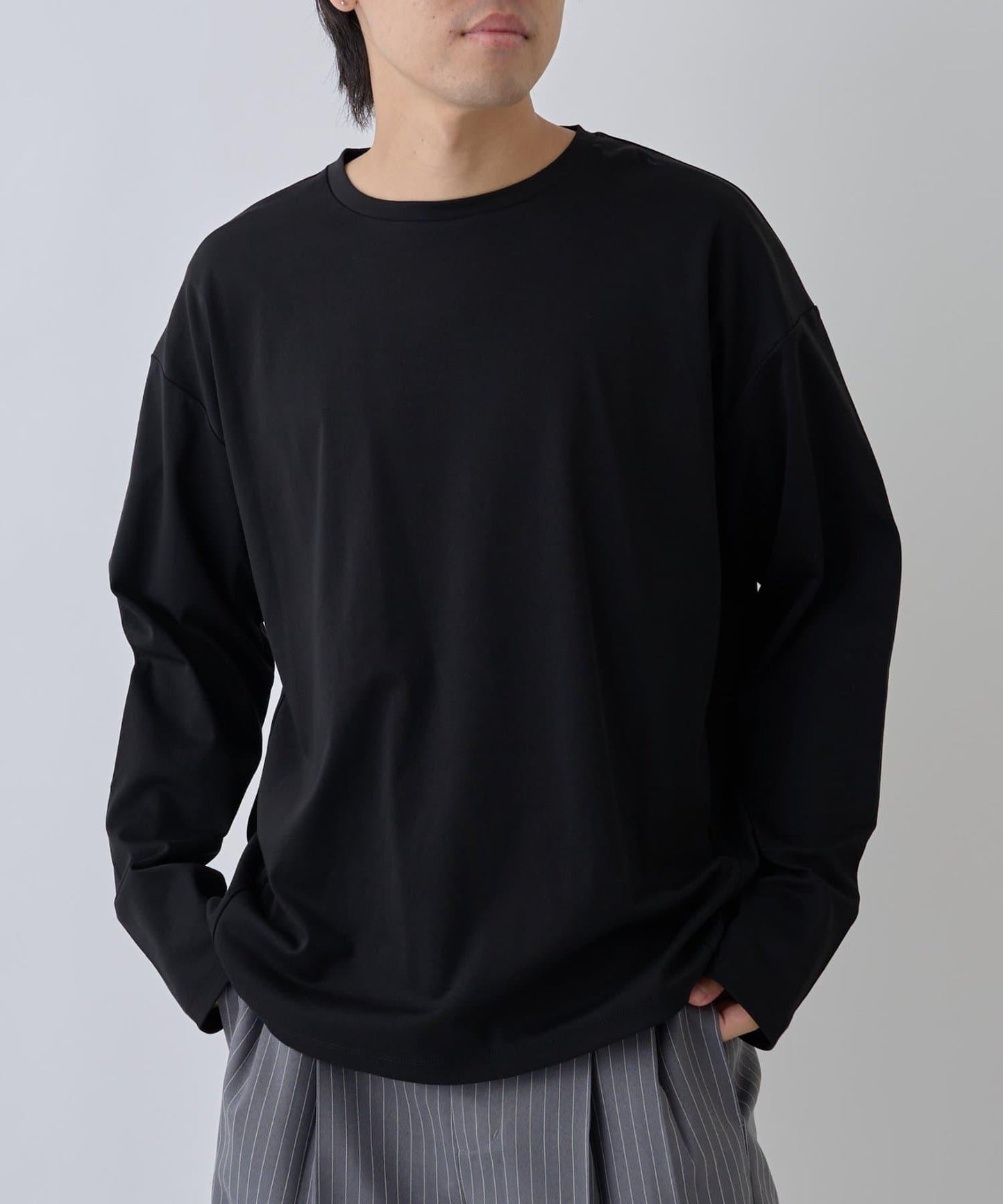 【AW】漸變棉圓弧下襬長袖T恤