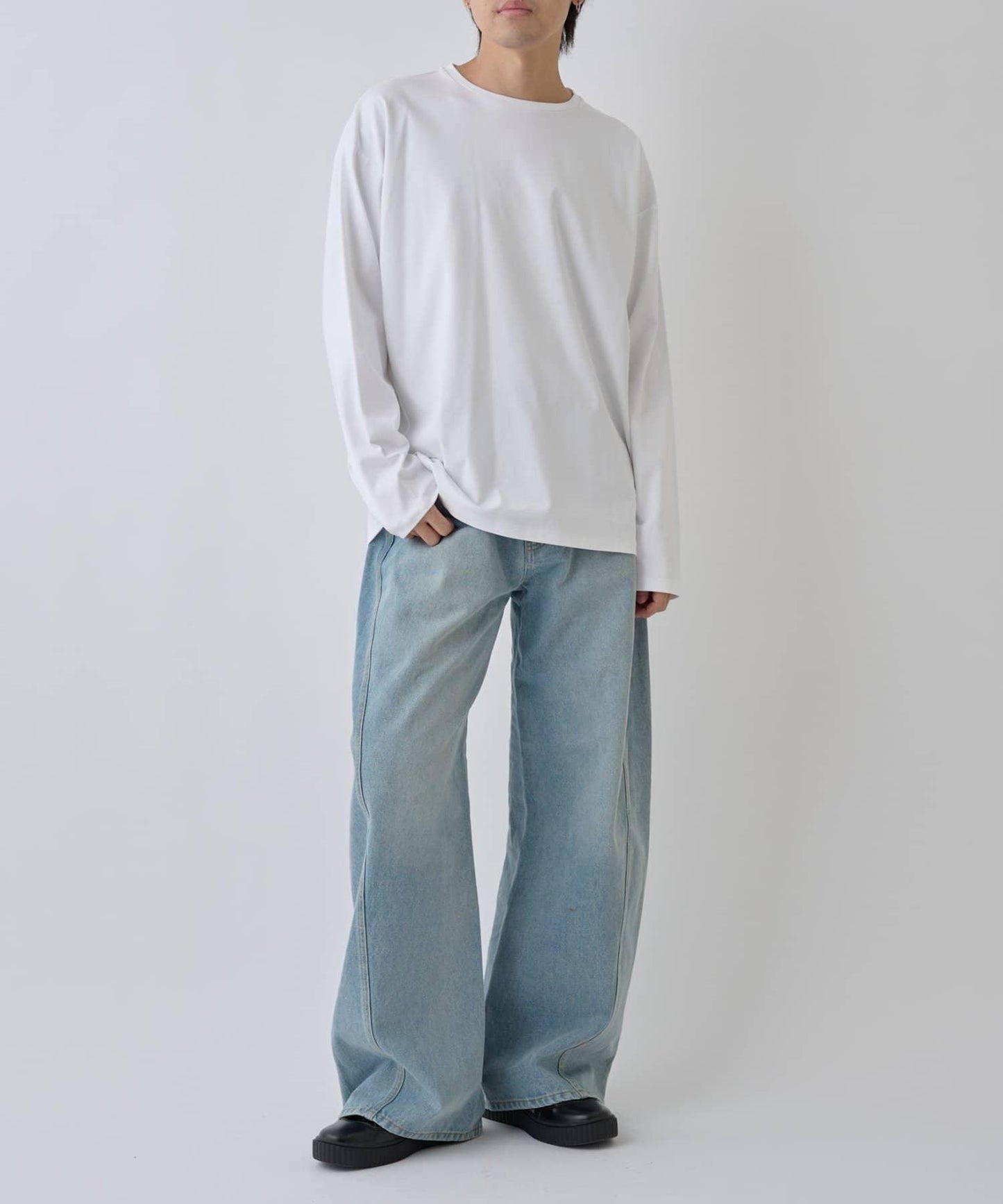 【AW】漸變棉圓弧下襬長袖T恤