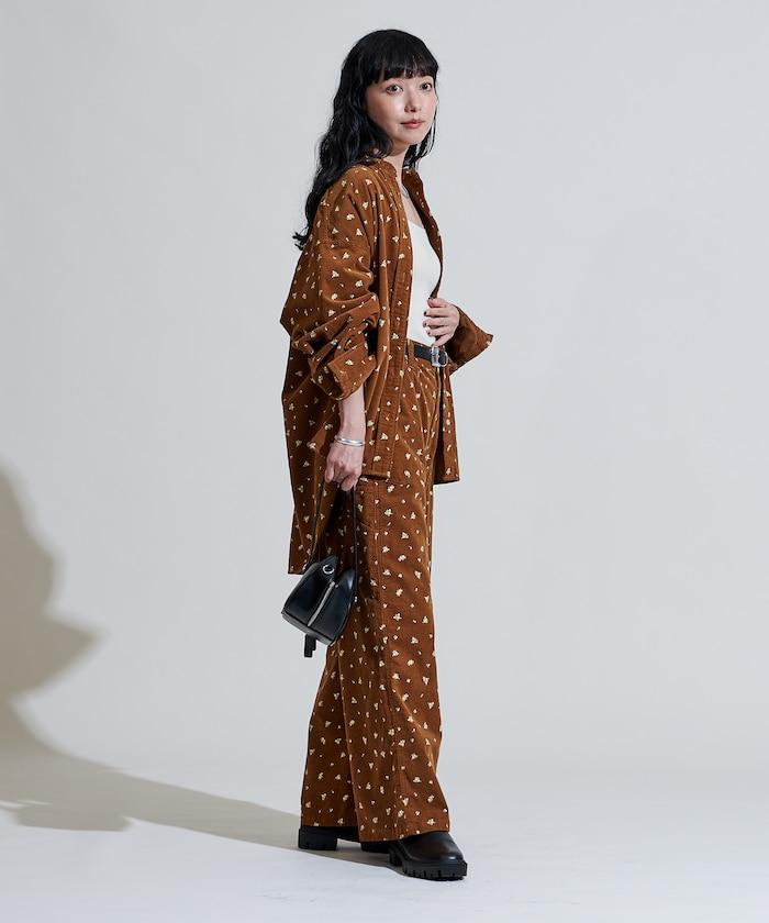 鄉村風格燈花圖案絨布褲子<可搭配套裝>
