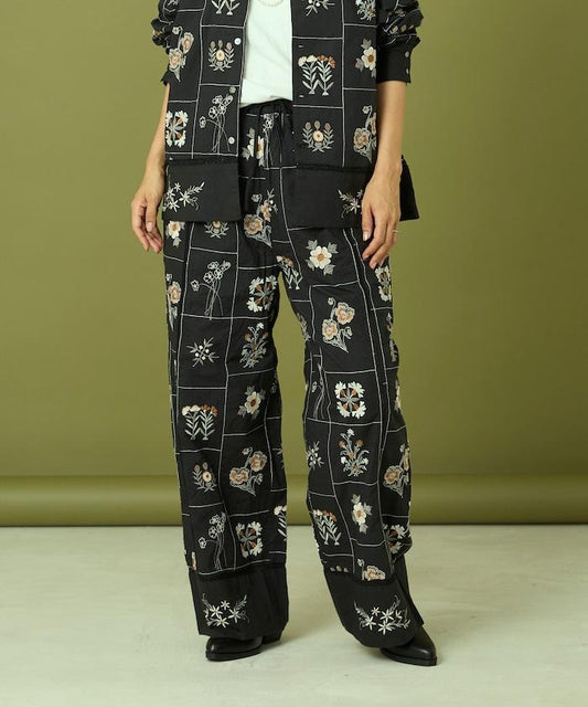 拼接花卉刺繡褲