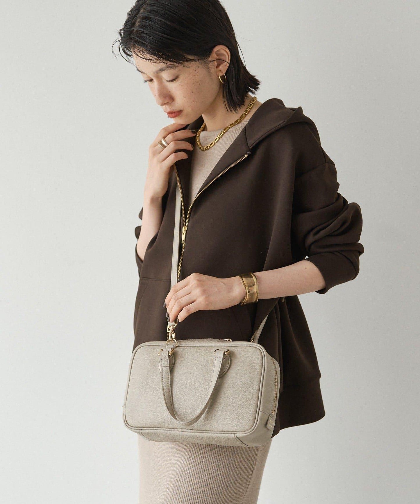 收縮皮革2WAY迷你波士頓包