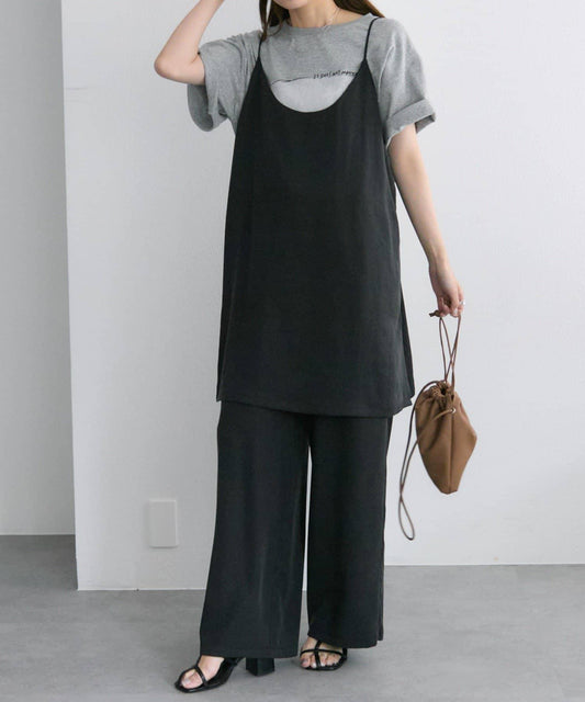 《百搭套裝◎/套裝商品》軟質帆布吊帶長款上衣+褲子套裝