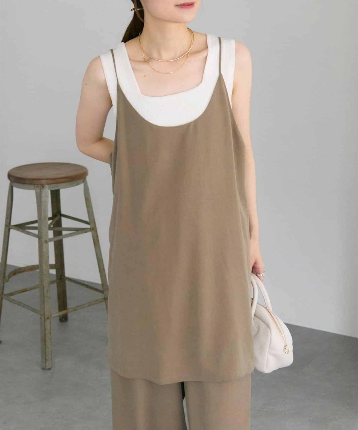 《百搭套裝◎/套裝商品》軟質帆布吊帶長款上衣+褲子套裝