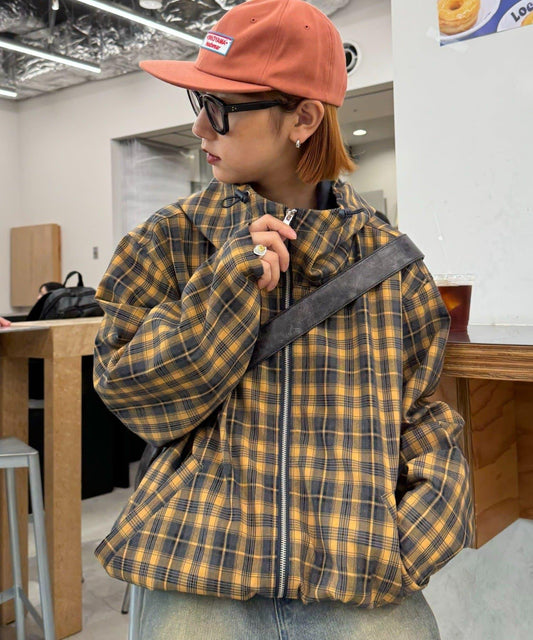 【男女通用】格紋全拉鍊襯衫夾克