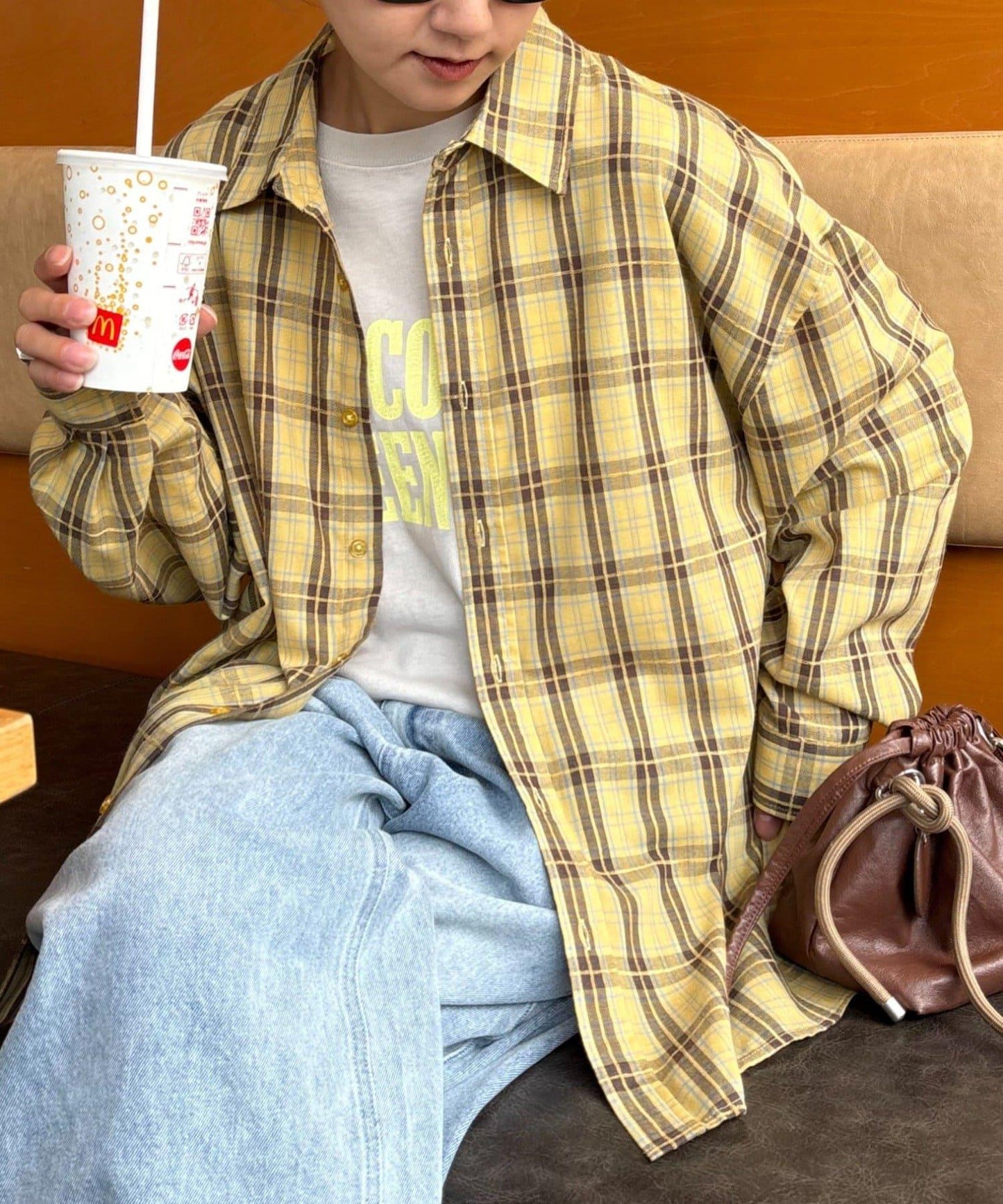 【男女通用】商場混紡長袖格子襯衫