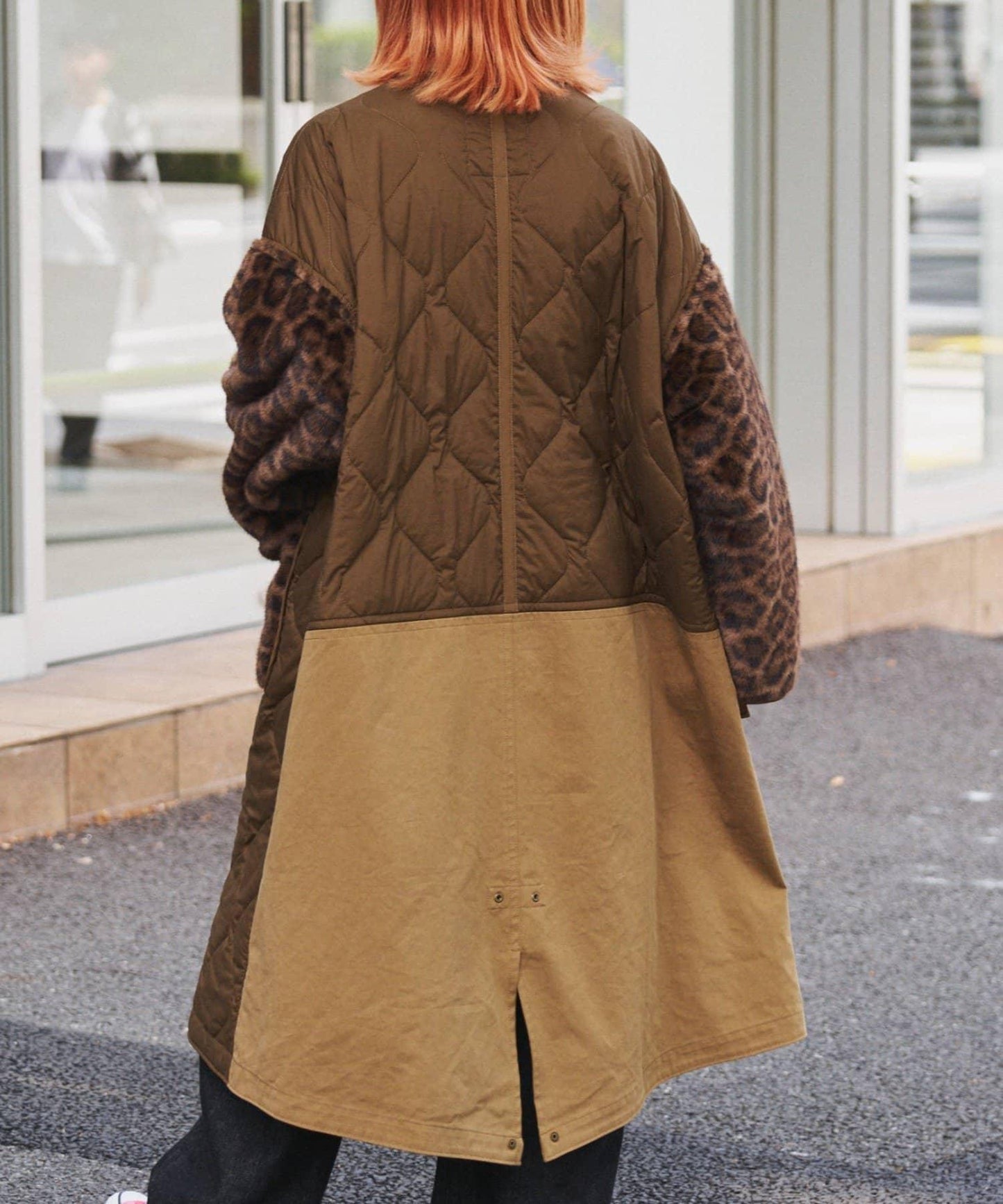 etsinta毛皮拼接無領拼接棉服