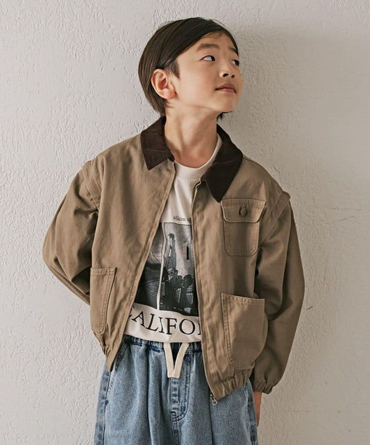 【兒童】【男女通用】可拆卸袖子工裝夾克外套