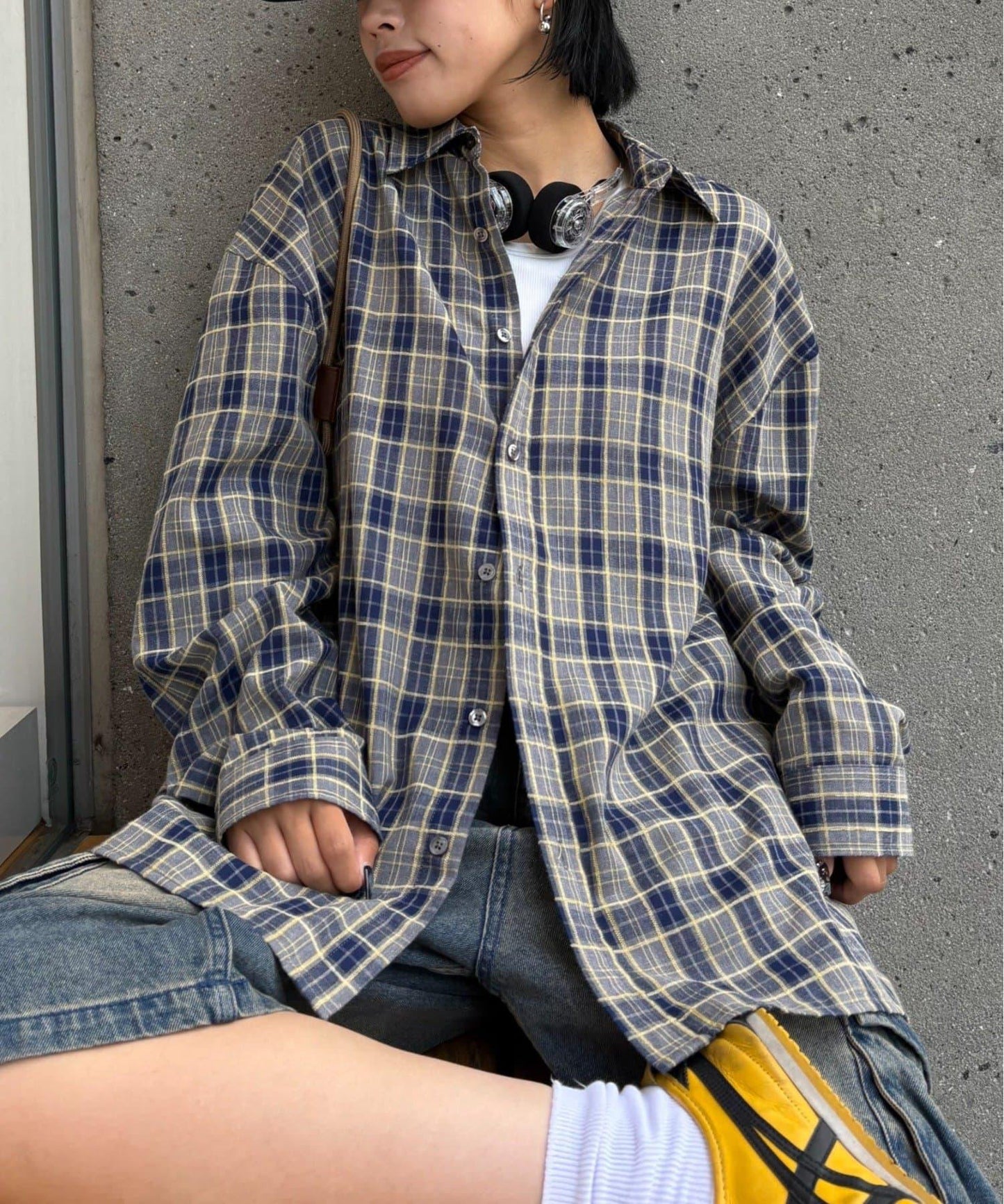 【男女通用】商場混紡長袖格子襯衫