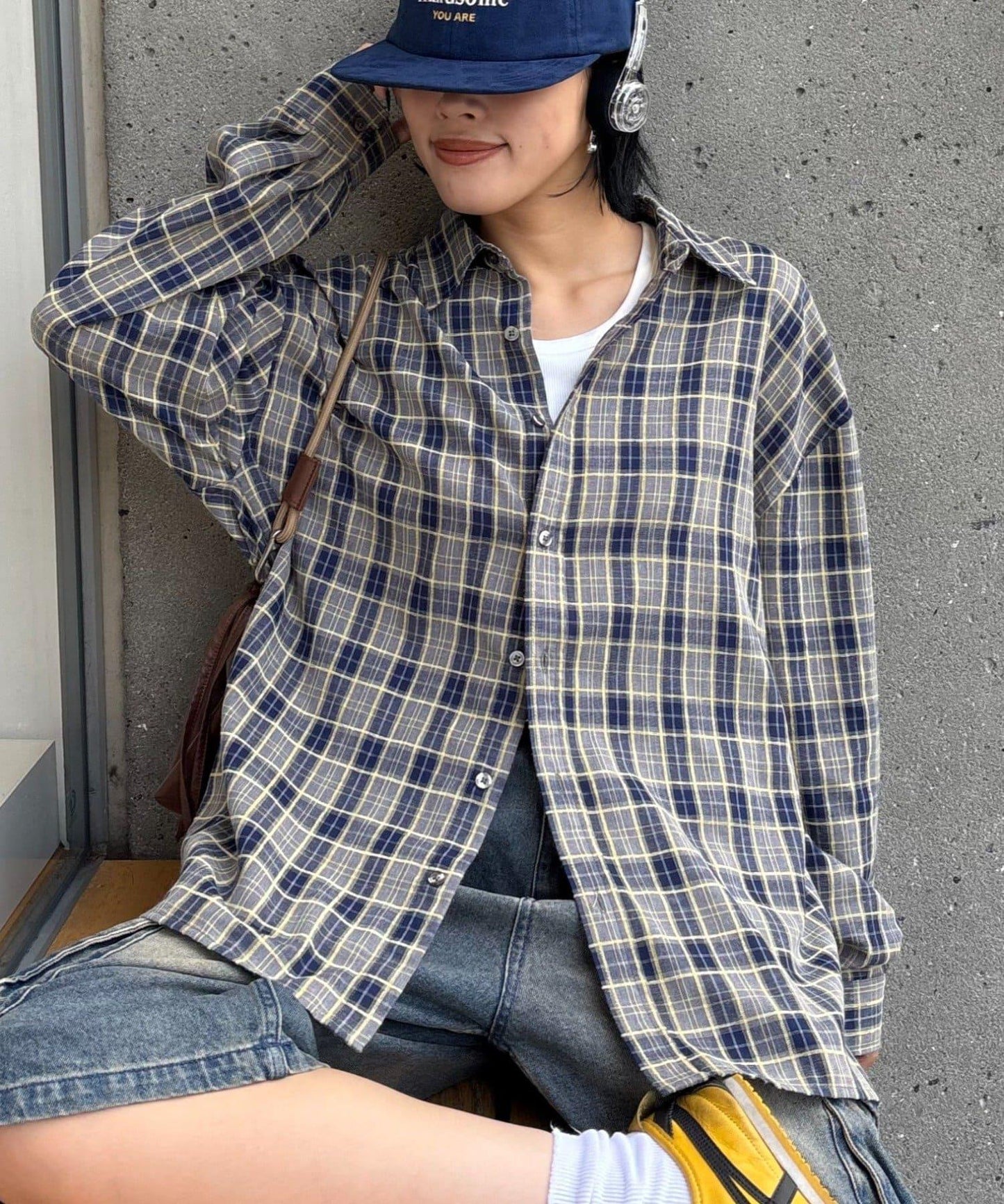 【男女通用】商場混紡長袖格子襯衫