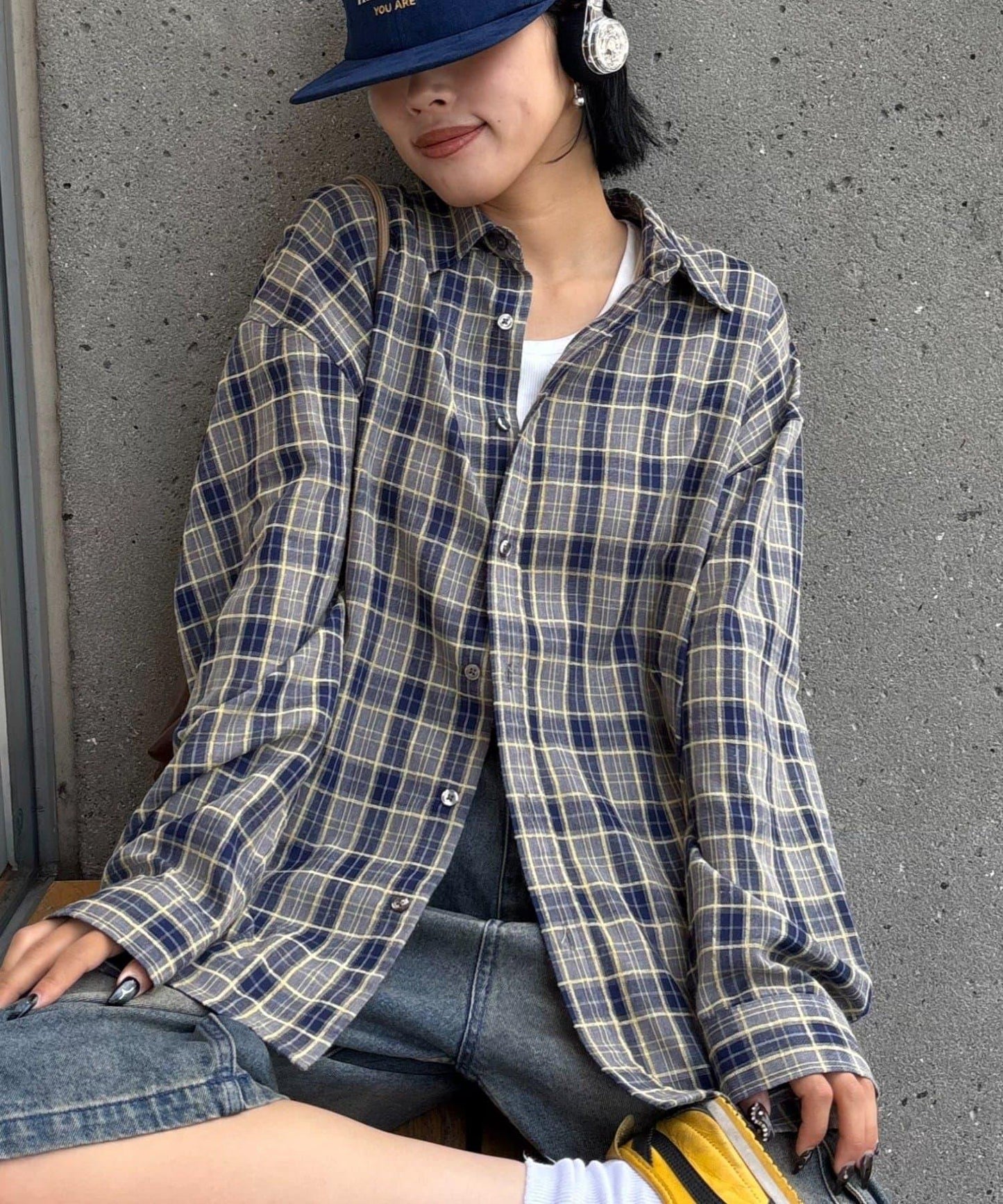 【男女通用】商場混紡長袖格子襯衫