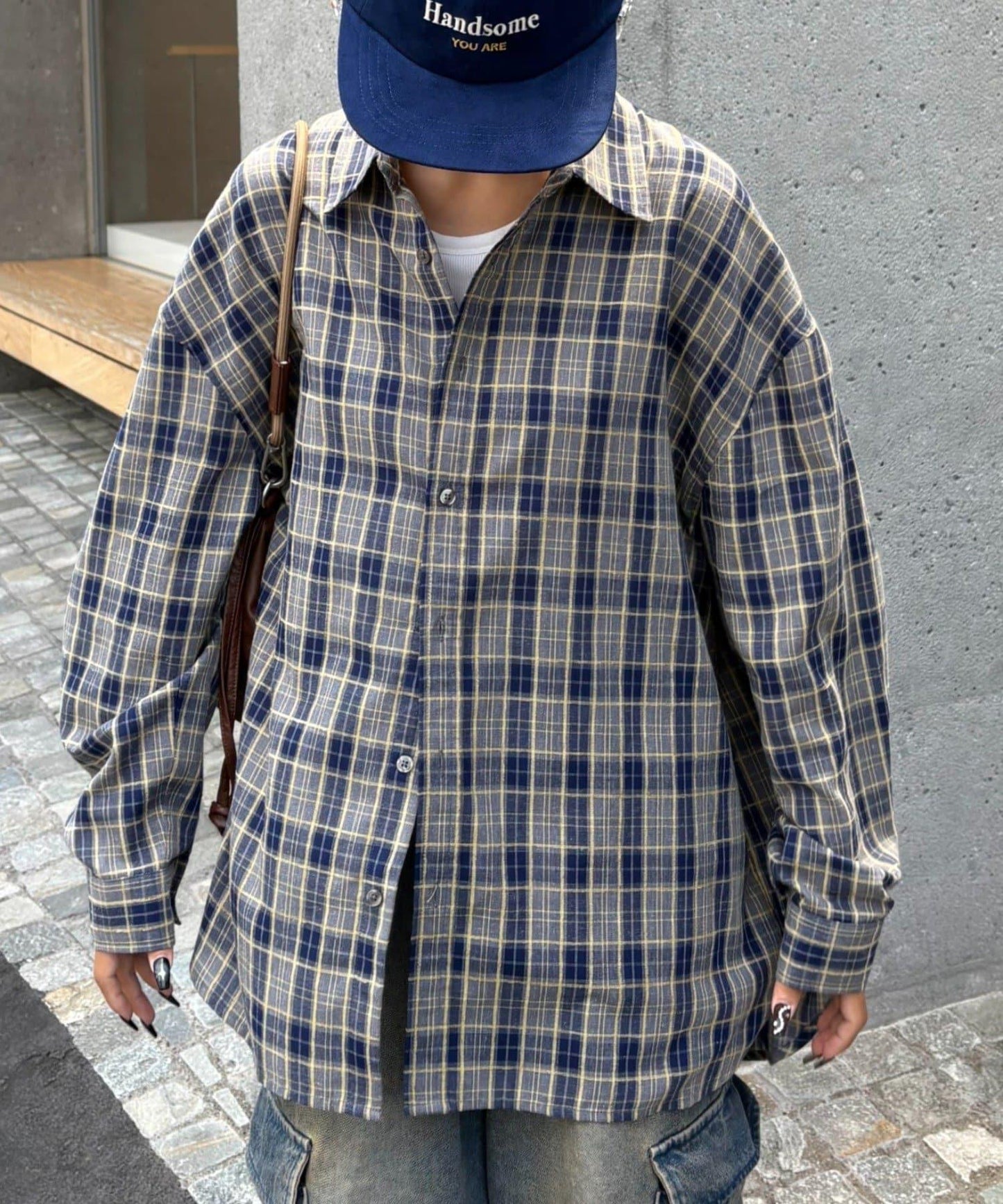 【男女通用】商場混紡長袖格子襯衫