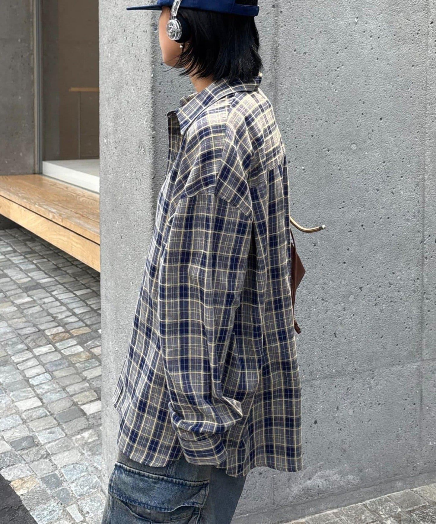 【男女通用】商場混紡長袖格子襯衫