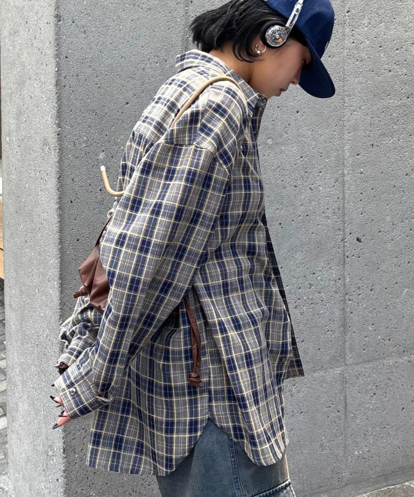 【男女通用】商場混紡長袖格子襯衫