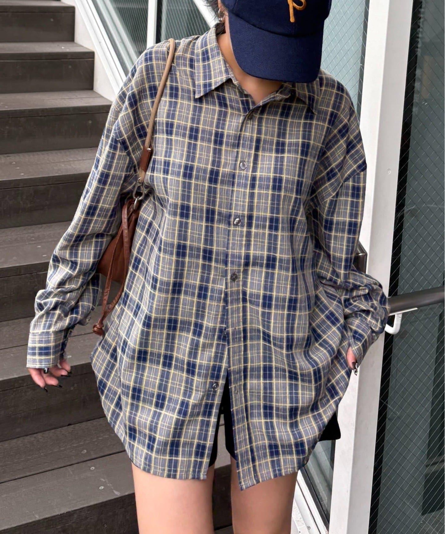 【男女通用】商場混紡長袖格子襯衫